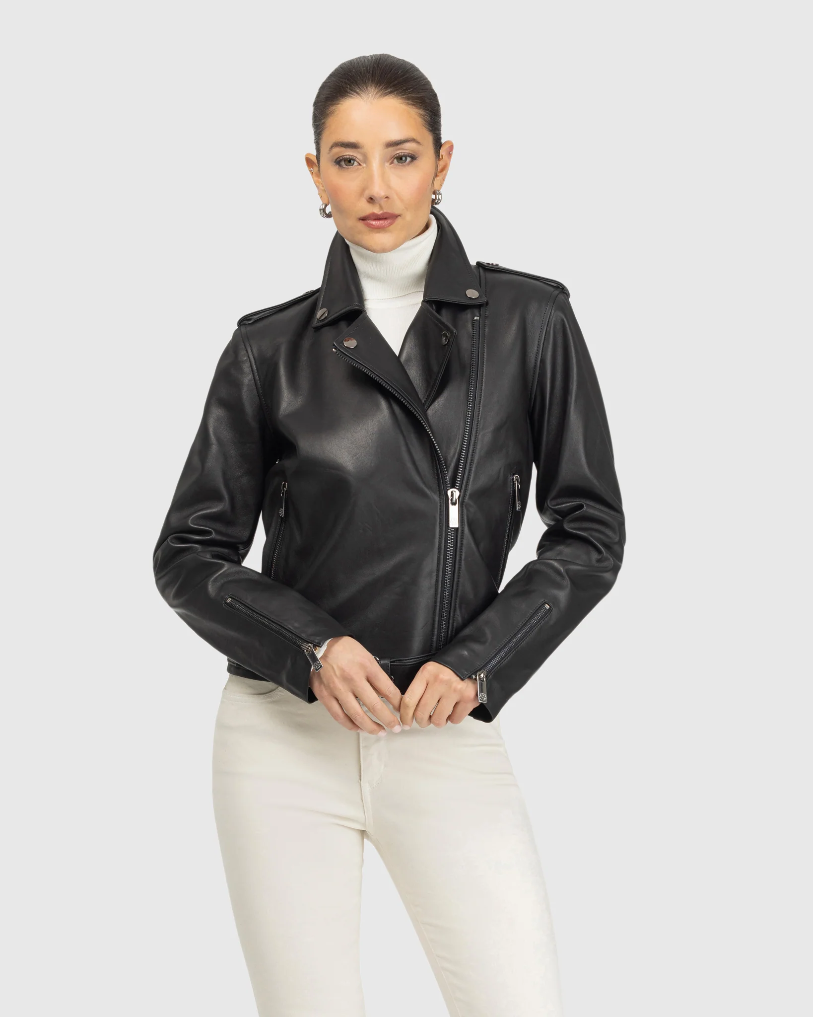 LEATHER MOTO ZIP JACKET - Image 3
