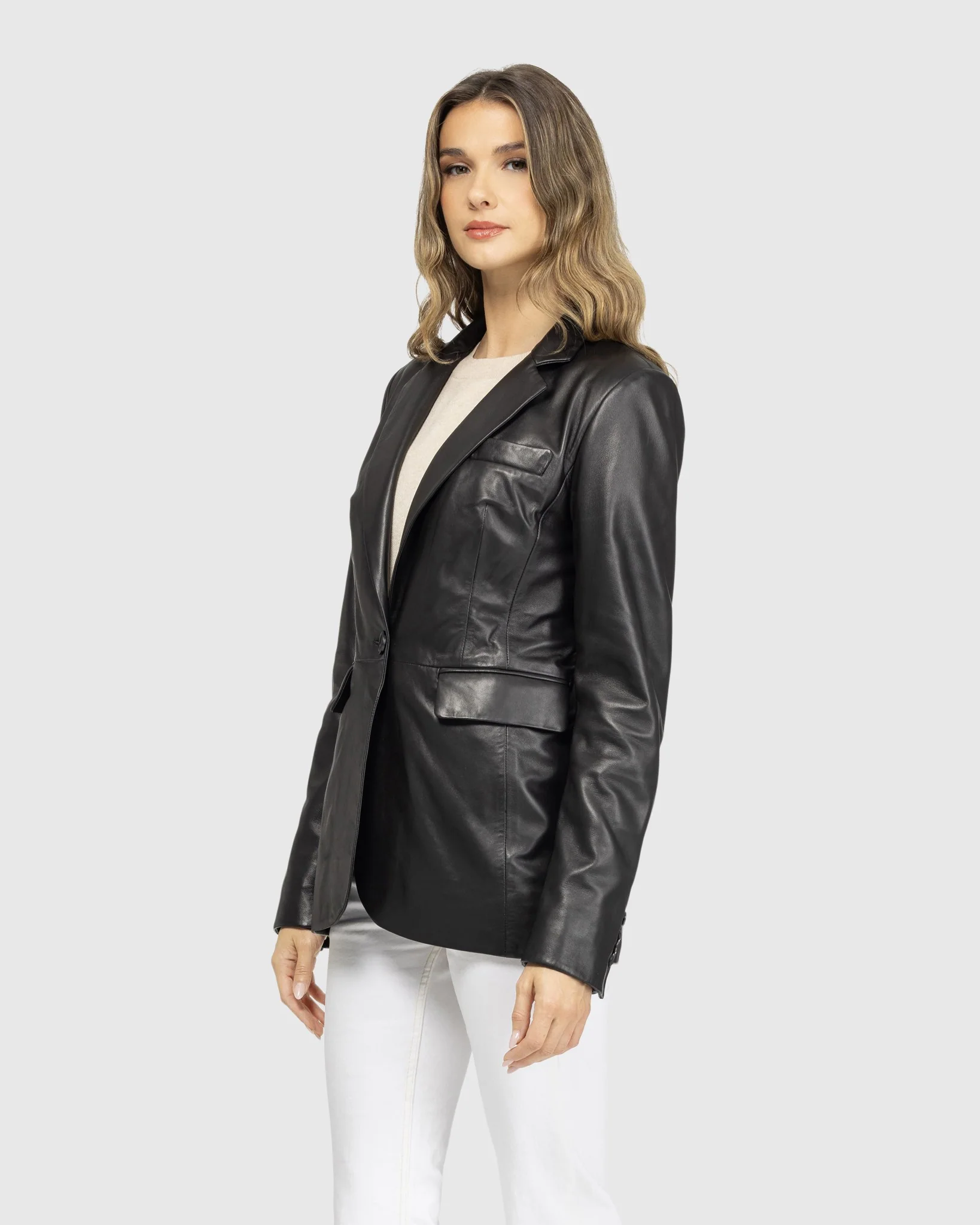Leather Single Breasted Blazer - Image 3