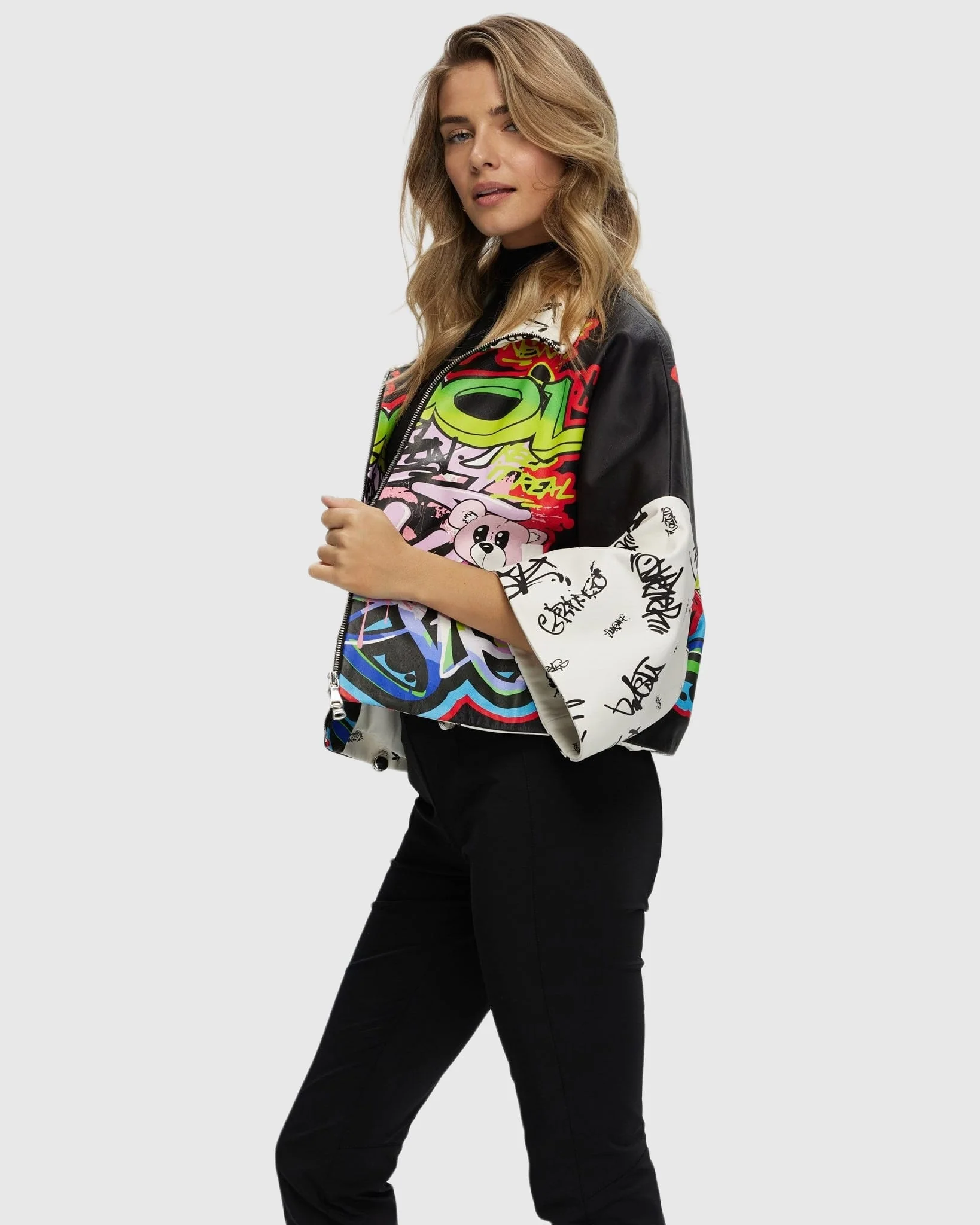 Leather Zip Jacket With Cropped Sleeves - Image 5