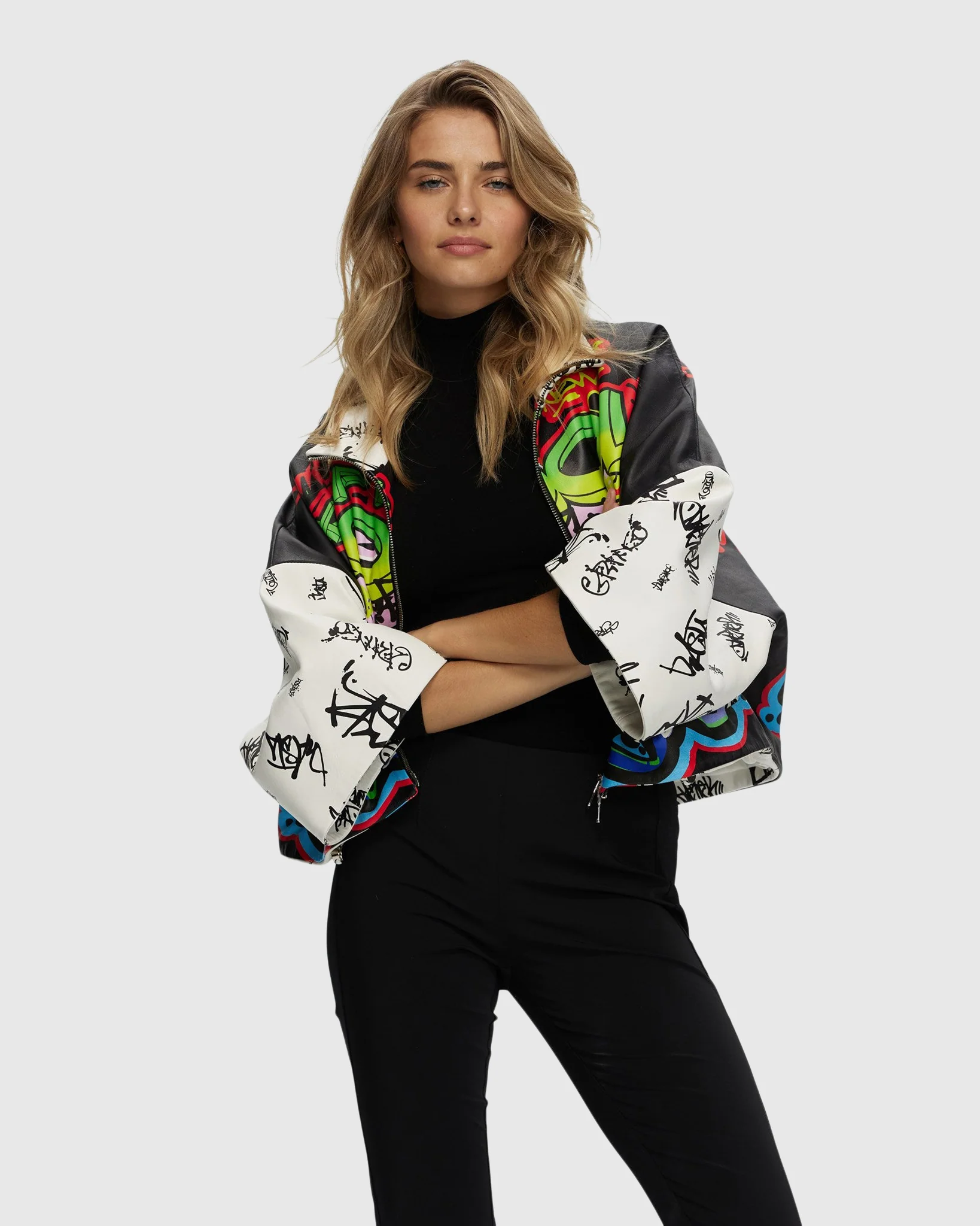 Leather Zip Jacket With Cropped Sleeves - Image 6