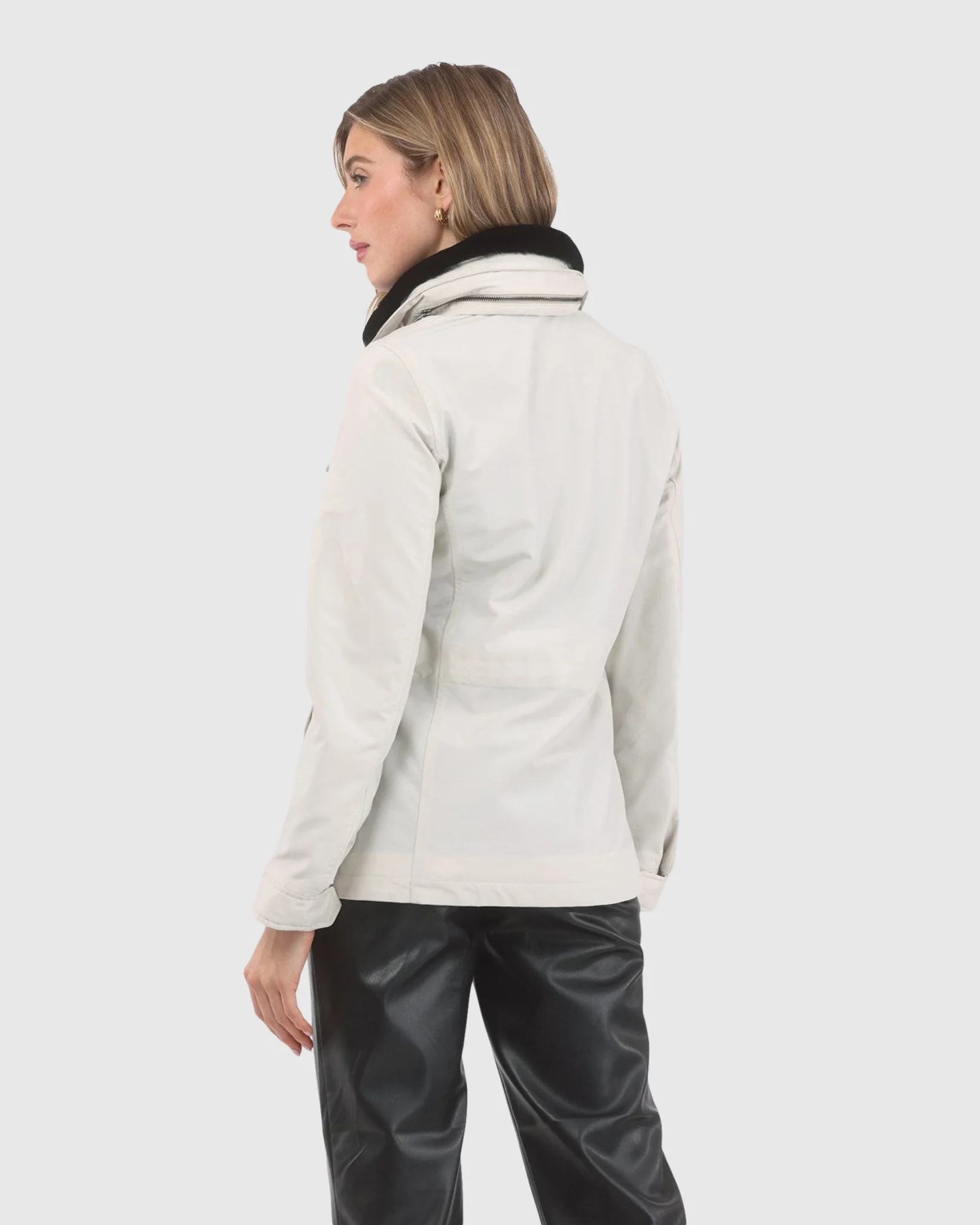 LORO PIANA STORM SYSTEM LINED JACKET WITH DETACHABLE SELECT SHEARLING LAMB COLLAR, CONCEALED HOOD - Image 3