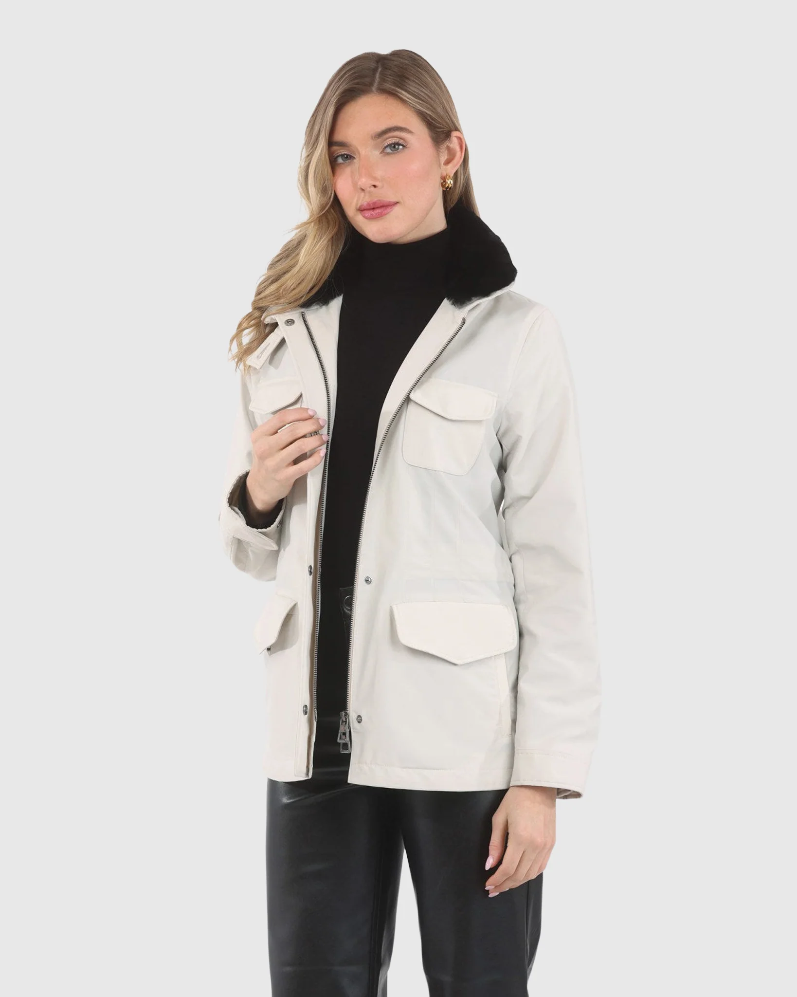 LORO PIANA STORM SYSTEM LINED JACKET WITH DETACHABLE SELECT SHEARLING LAMB COLLAR, CONCEALED HOOD - Image 5