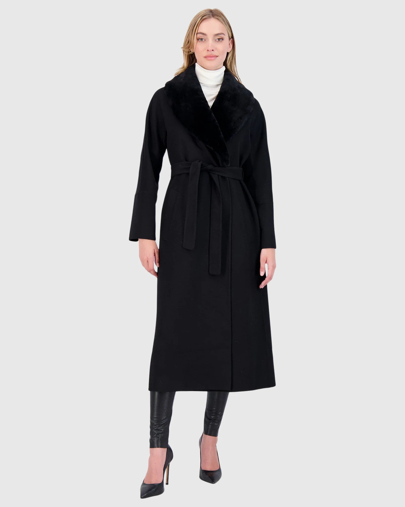 LORO PIANA WOOL SHORT COAT WITH SHEARLING LAMB COLLAR - Image 3