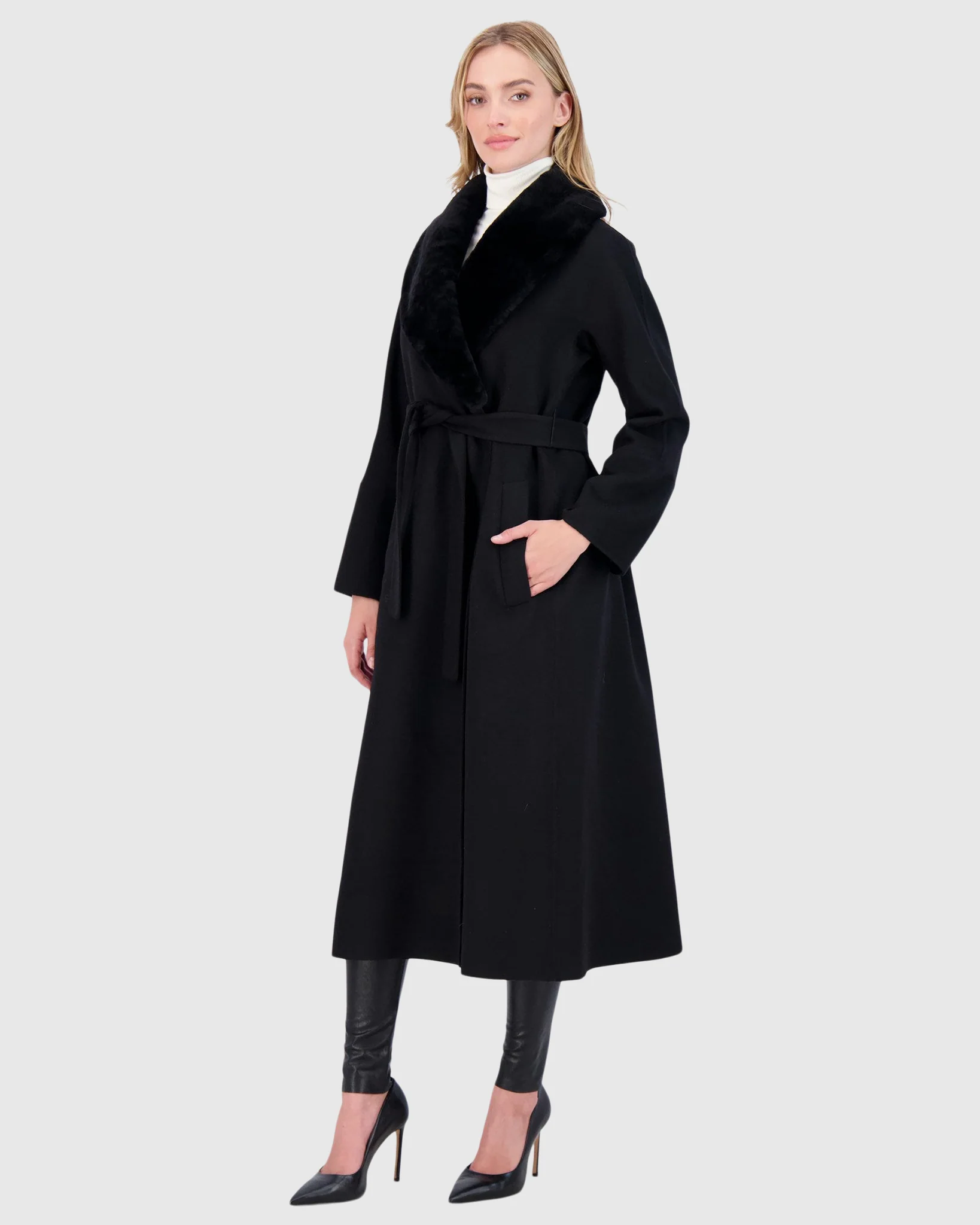 LORO PIANA WOOL SHORT COAT WITH SHEARLING LAMB COLLAR - Image 4