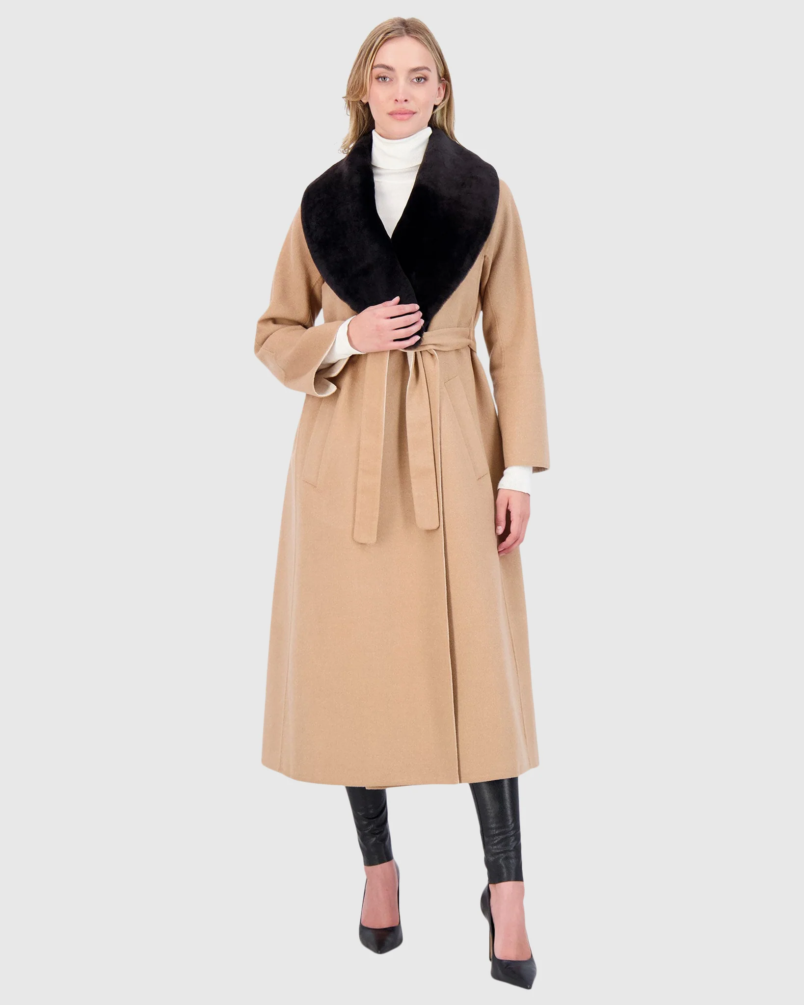 LORO PIANA WOOL SHORT COAT WITH SHEARLING LAMB COLLAR - Image 3