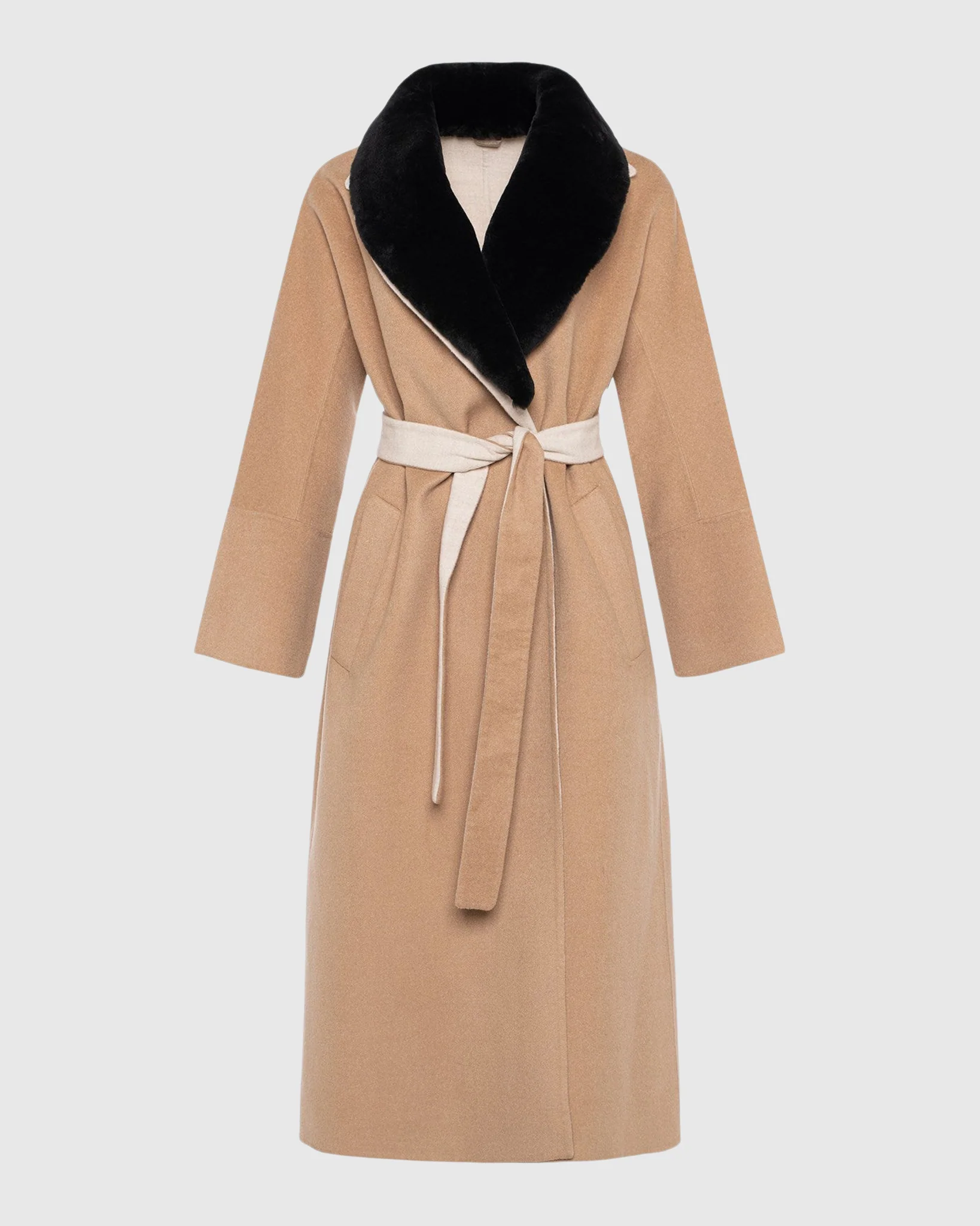 LORO PIANA WOOL SHORT COAT WITH SHEARLING LAMB COLLAR - Image 5