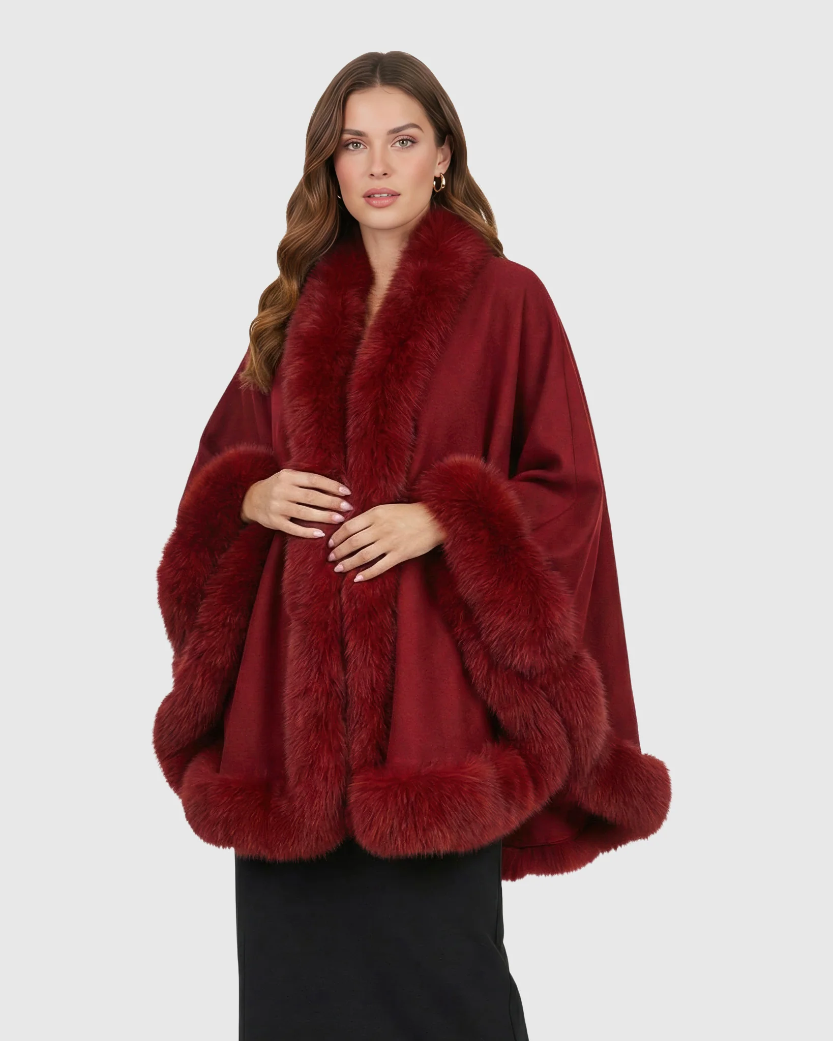 CASHMERE CAPE WITH FOX TRIM