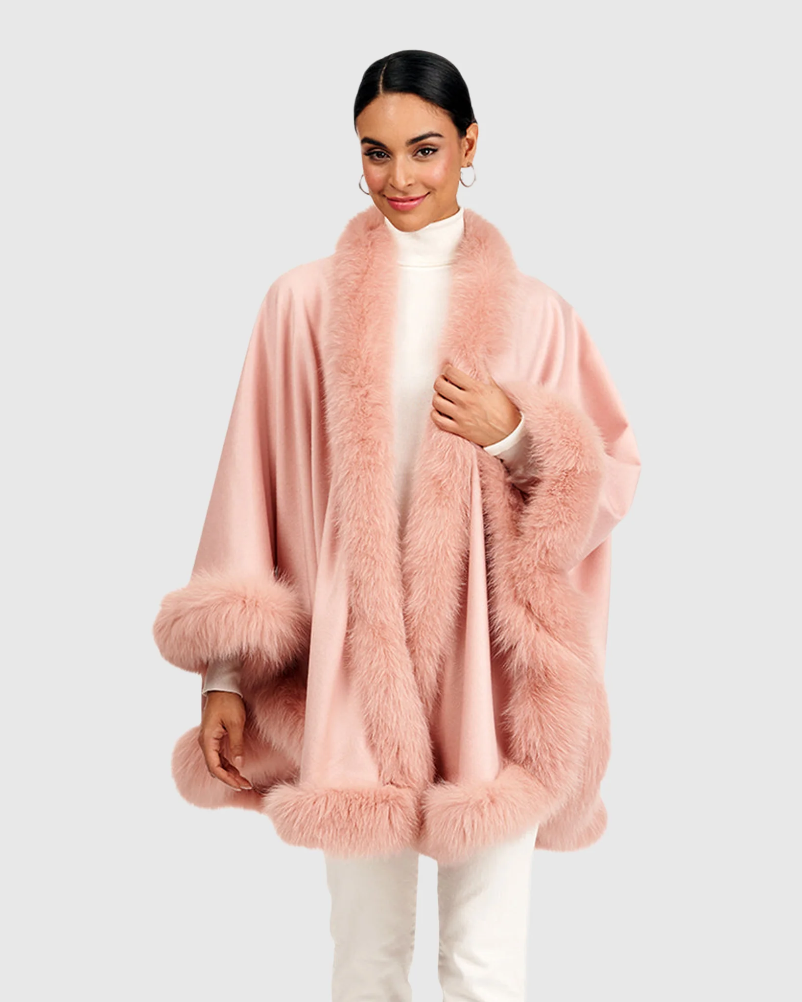 CASHMERE CAPE WITH FOX TRIM - Image 20