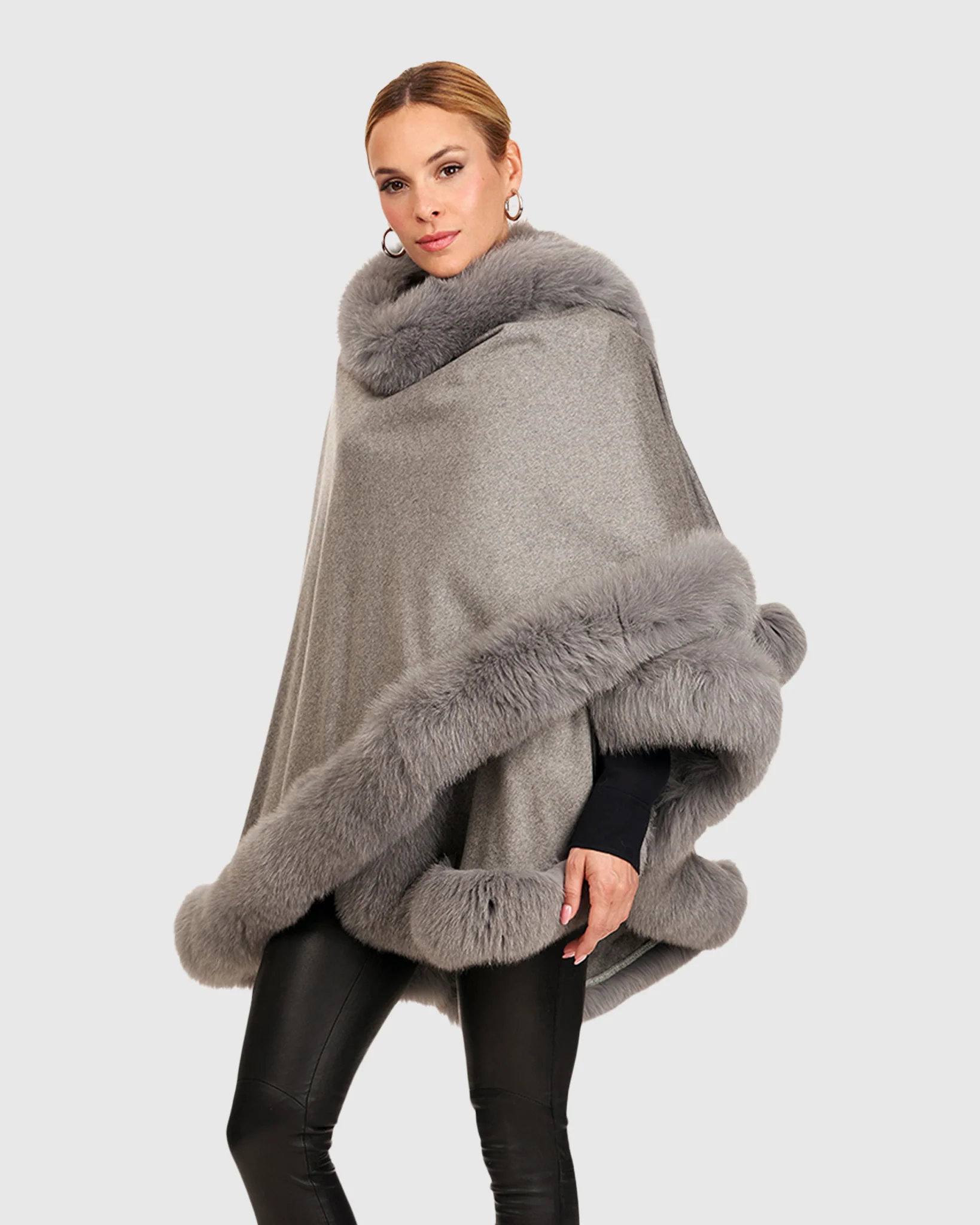 CASHMERE CAPE WITH FOX TRIM - Image 21