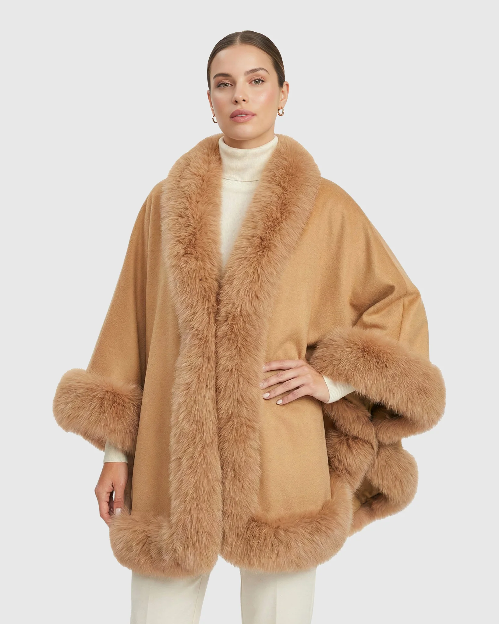 CASHMERE CAPE WITH FOX TRIM - Image 37
