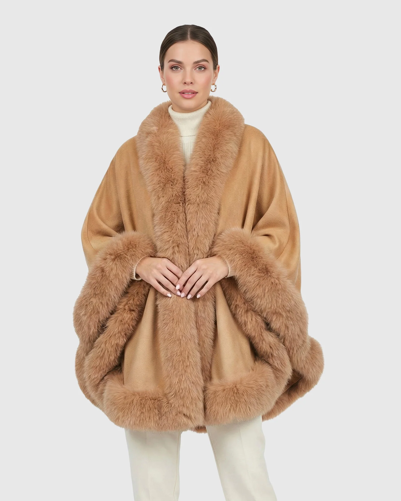 CASHMERE CAPE WITH FOX TRIM - Image 38