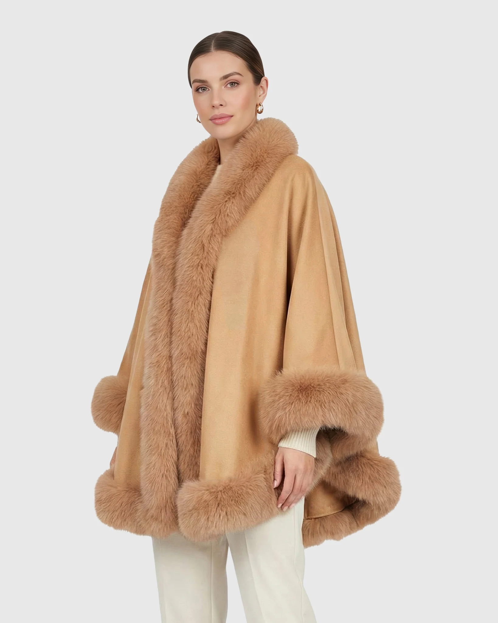 CASHMERE CAPE WITH FOX TRIM - Image 39