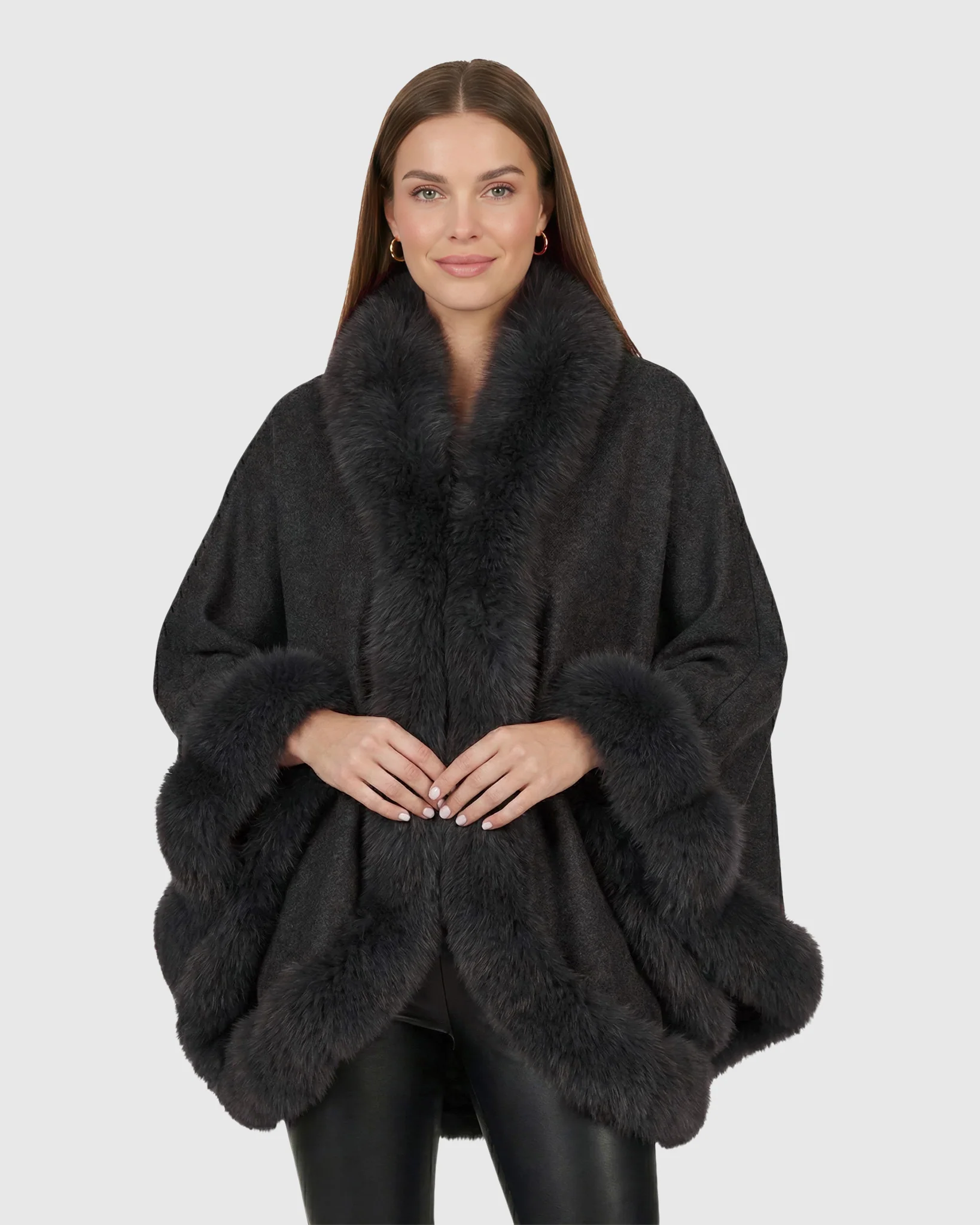CASHMERE CAPE WITH FOX TRIM - Image 41