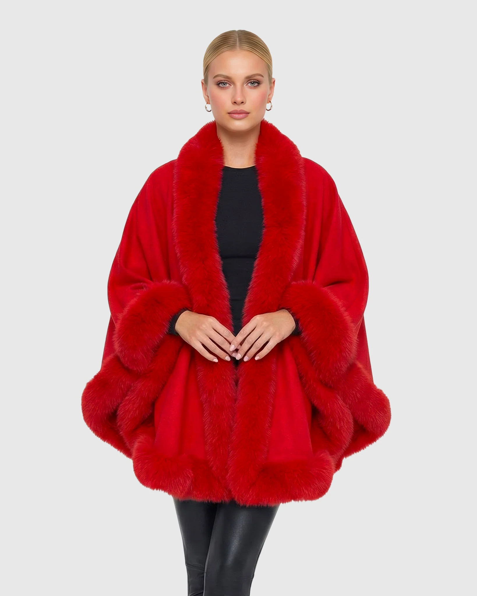 CASHMERE CAPE WITH FOX TRIM - Image 45
