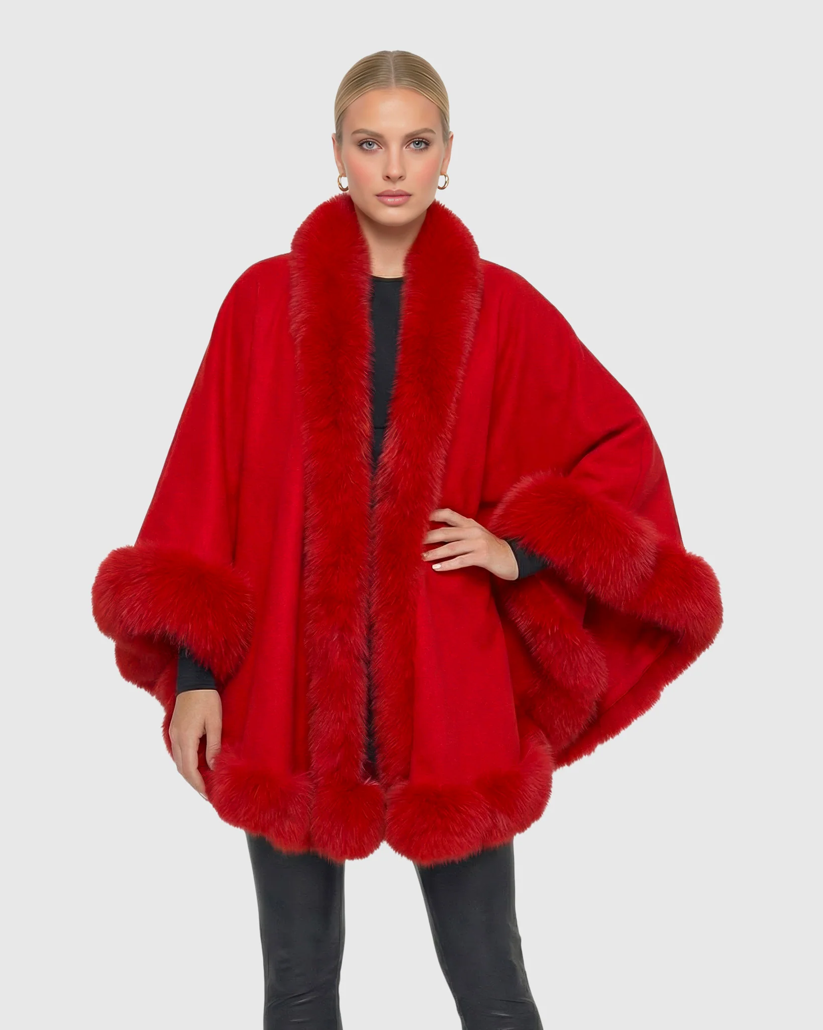 CASHMERE CAPE WITH FOX TRIM - Image 46