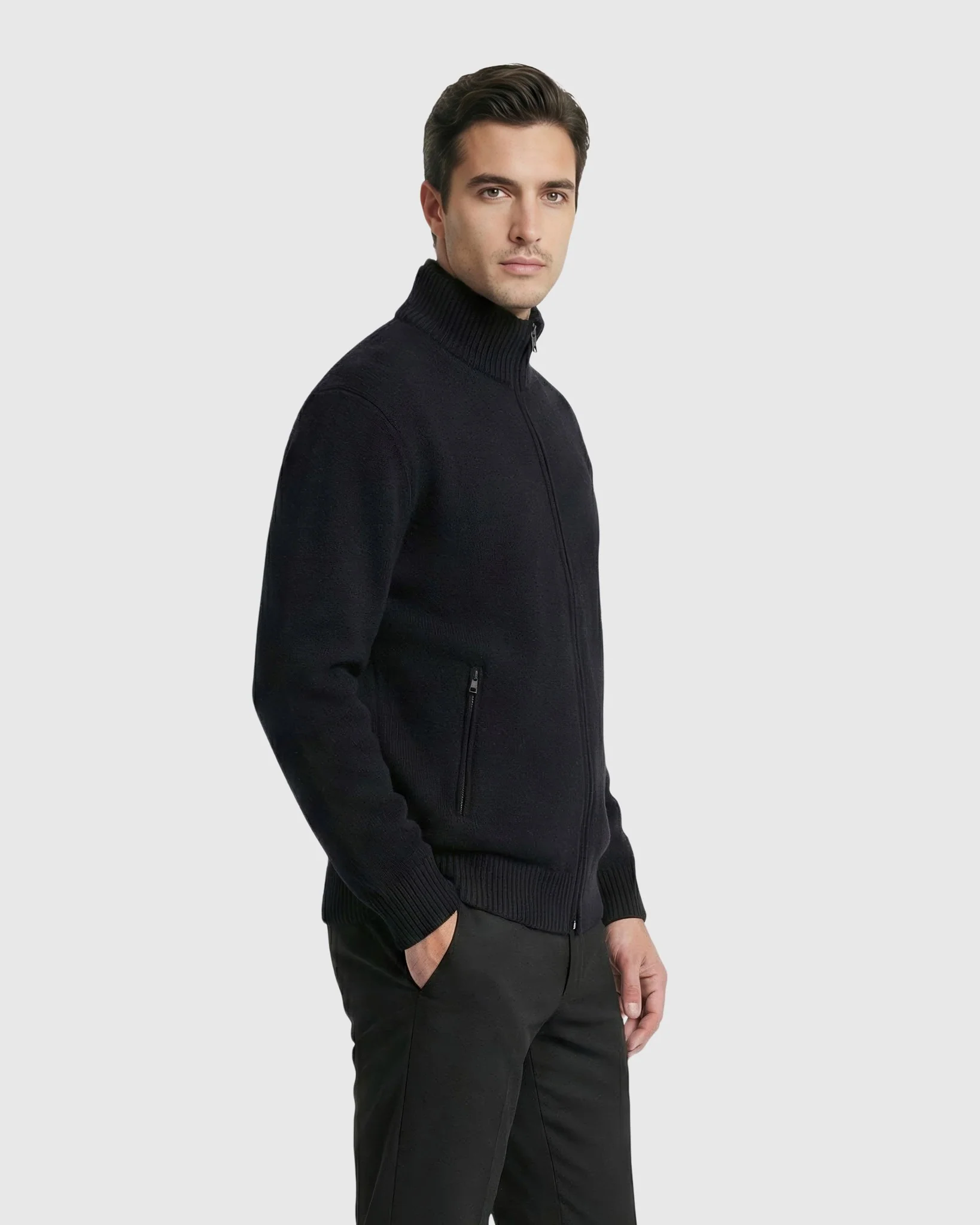 MEN`S KNIT JACKET, QUILTED DOWN-FILLED LINED, DETACHABLE SELECT SHEARLING LAMB COLLAR - Image 10