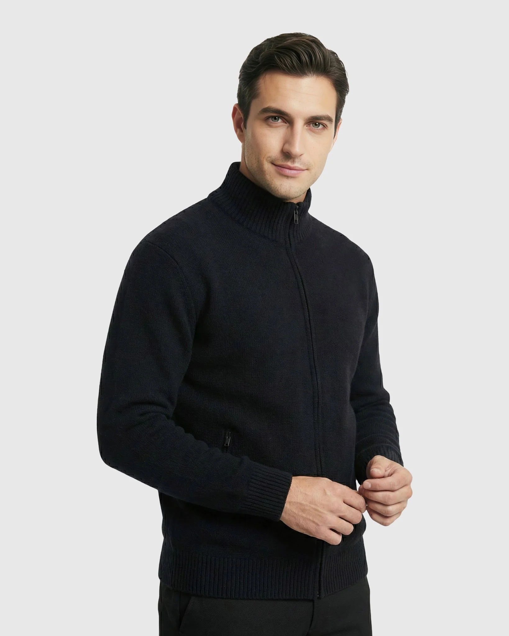 MEN`S KNIT JACKET, QUILTED DOWN-FILLED LINED, DETACHABLE SELECT SHEARLING LAMB COLLAR - Image 12