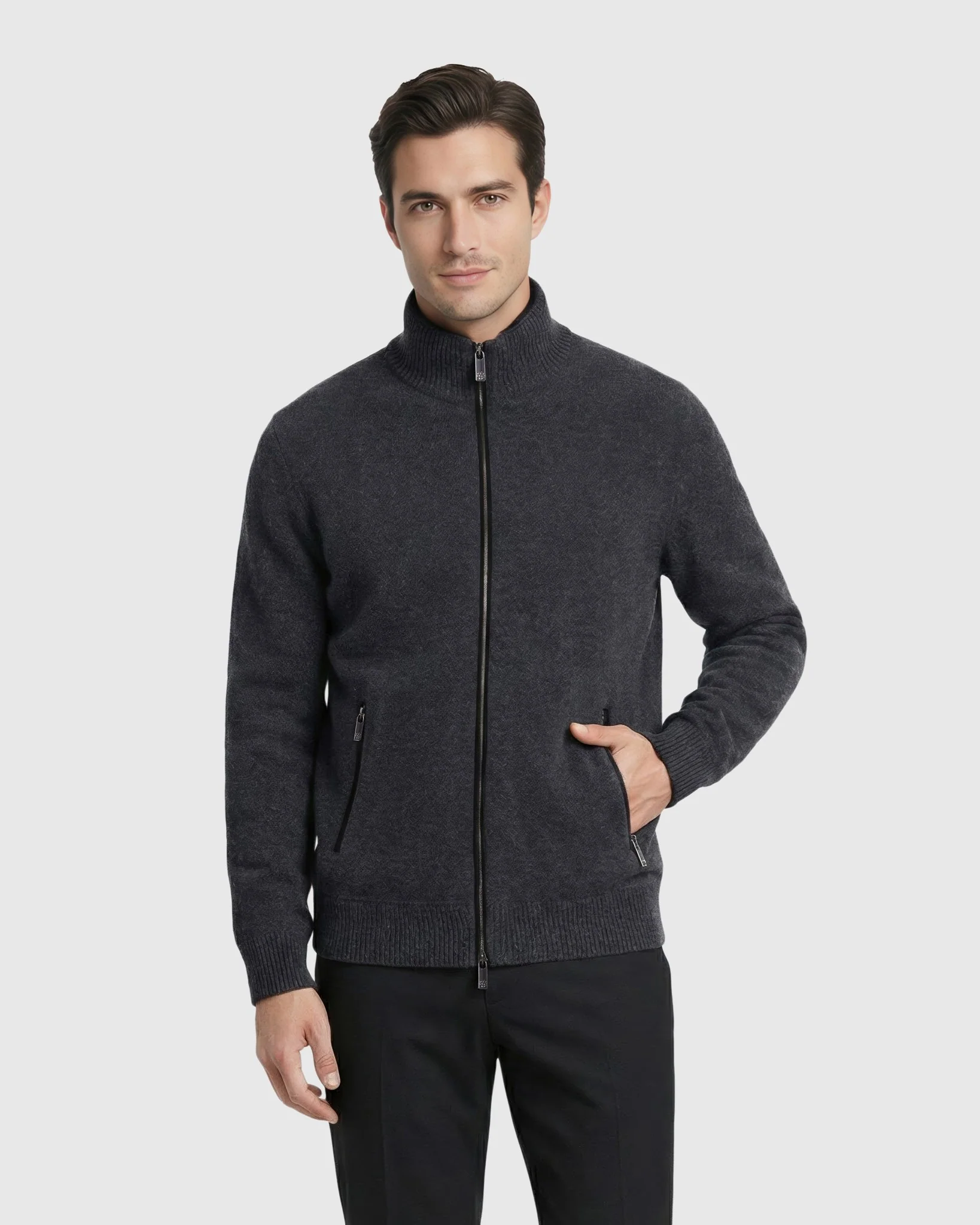 MEN`S KNIT JACKET, QUILTED DOWN-FILLED LINED, DETACHABLE SELECT SHEARLING LAMB COLLAR - Image 14