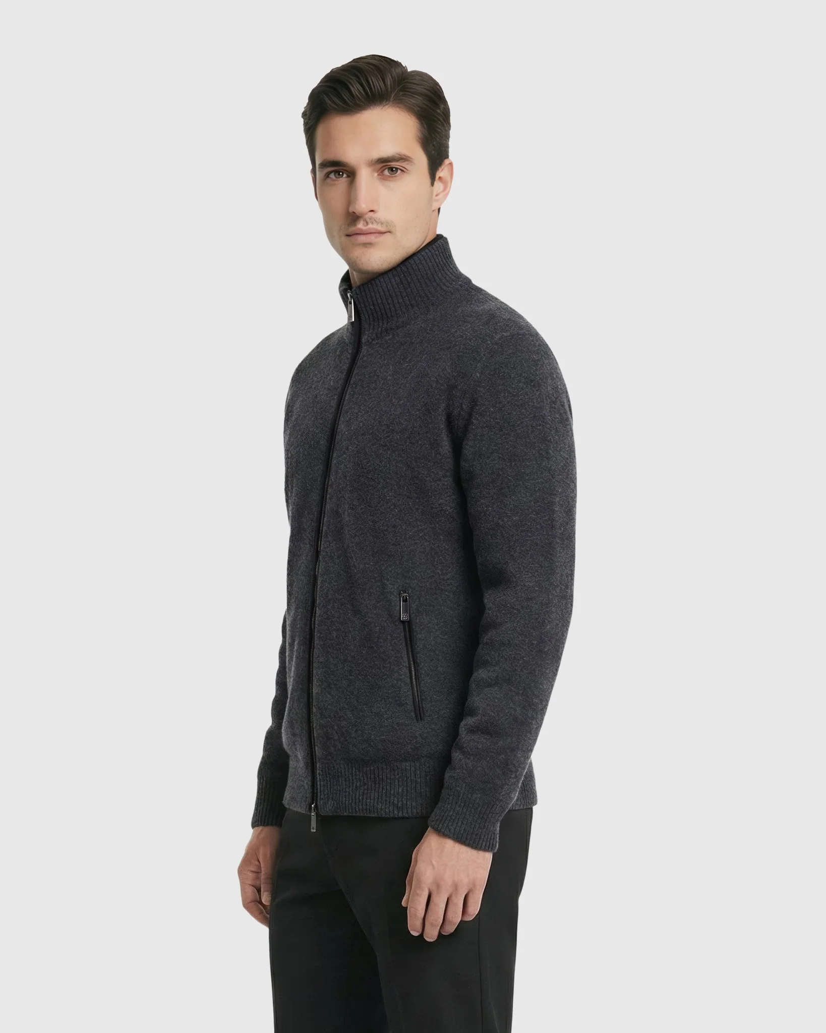 MEN`S KNIT JACKET, QUILTED DOWN-FILLED LINED, DETACHABLE SELECT SHEARLING LAMB COLLAR - Image 16