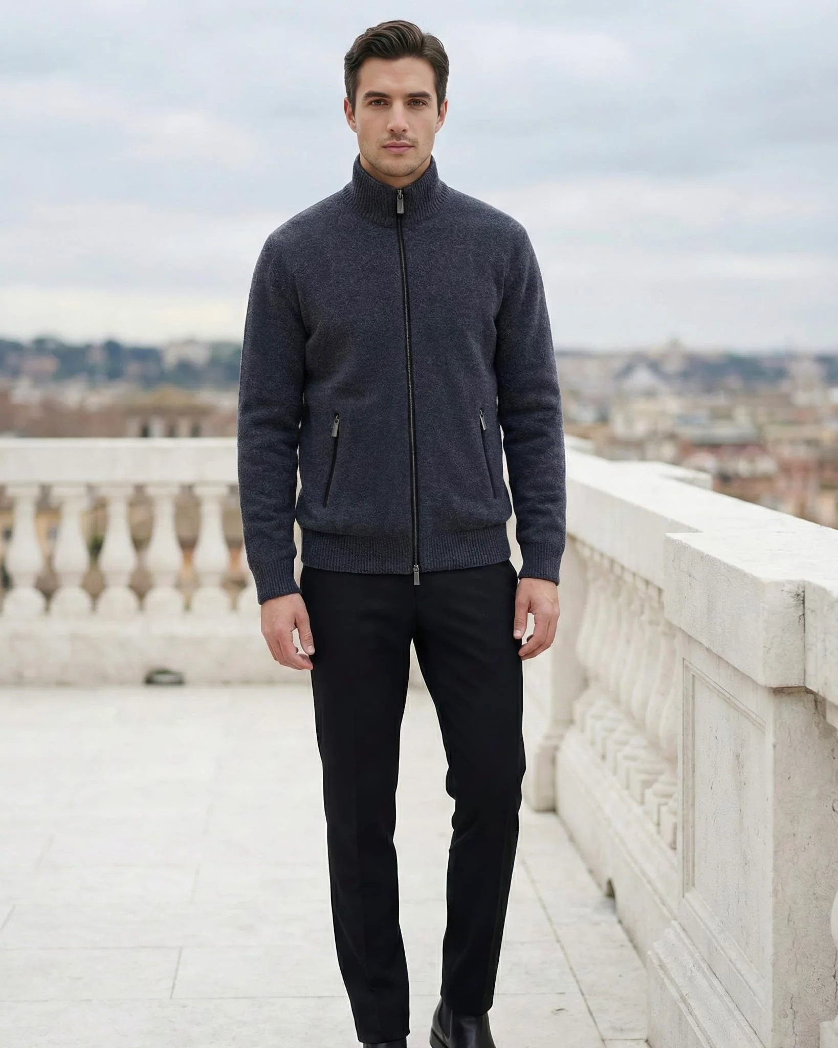 MEN`S KNIT JACKET, QUILTED DOWN-FILLED LINED, DETACHABLE SELECT SHEARLING LAMB COLLAR - Image 19