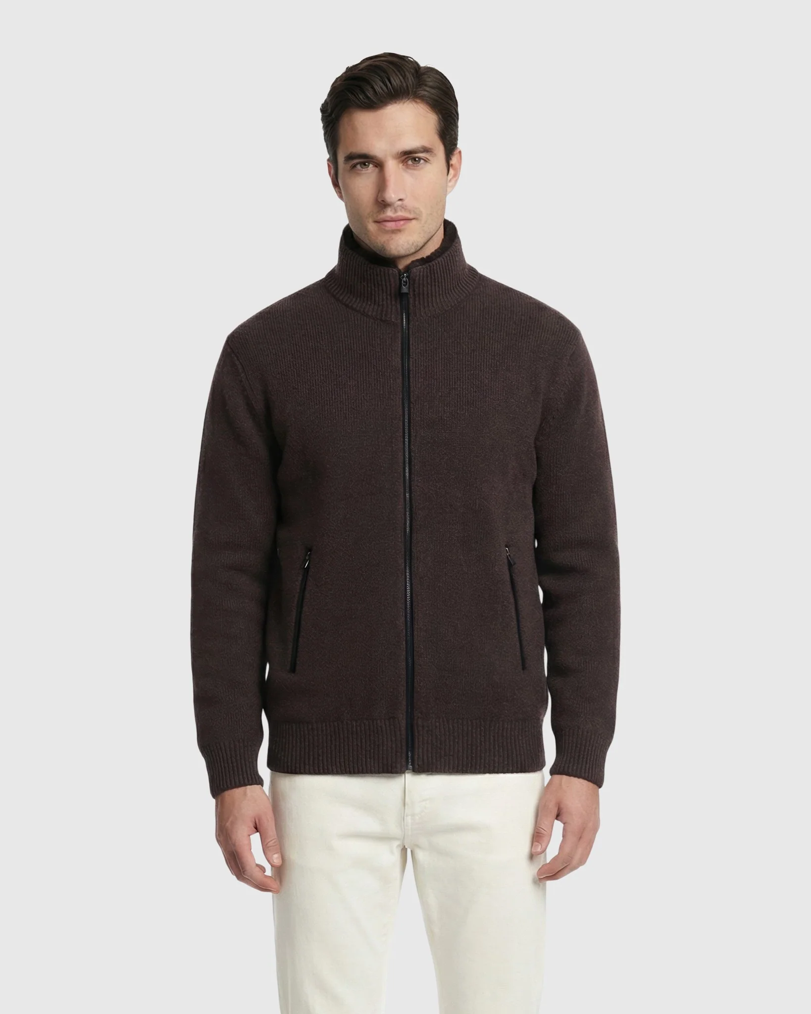 MEN`S KNIT JACKET, QUILTED DOWN-FILLED LINED, DETACHABLE SELECT SHEARLING LAMB COLLAR - Image 2