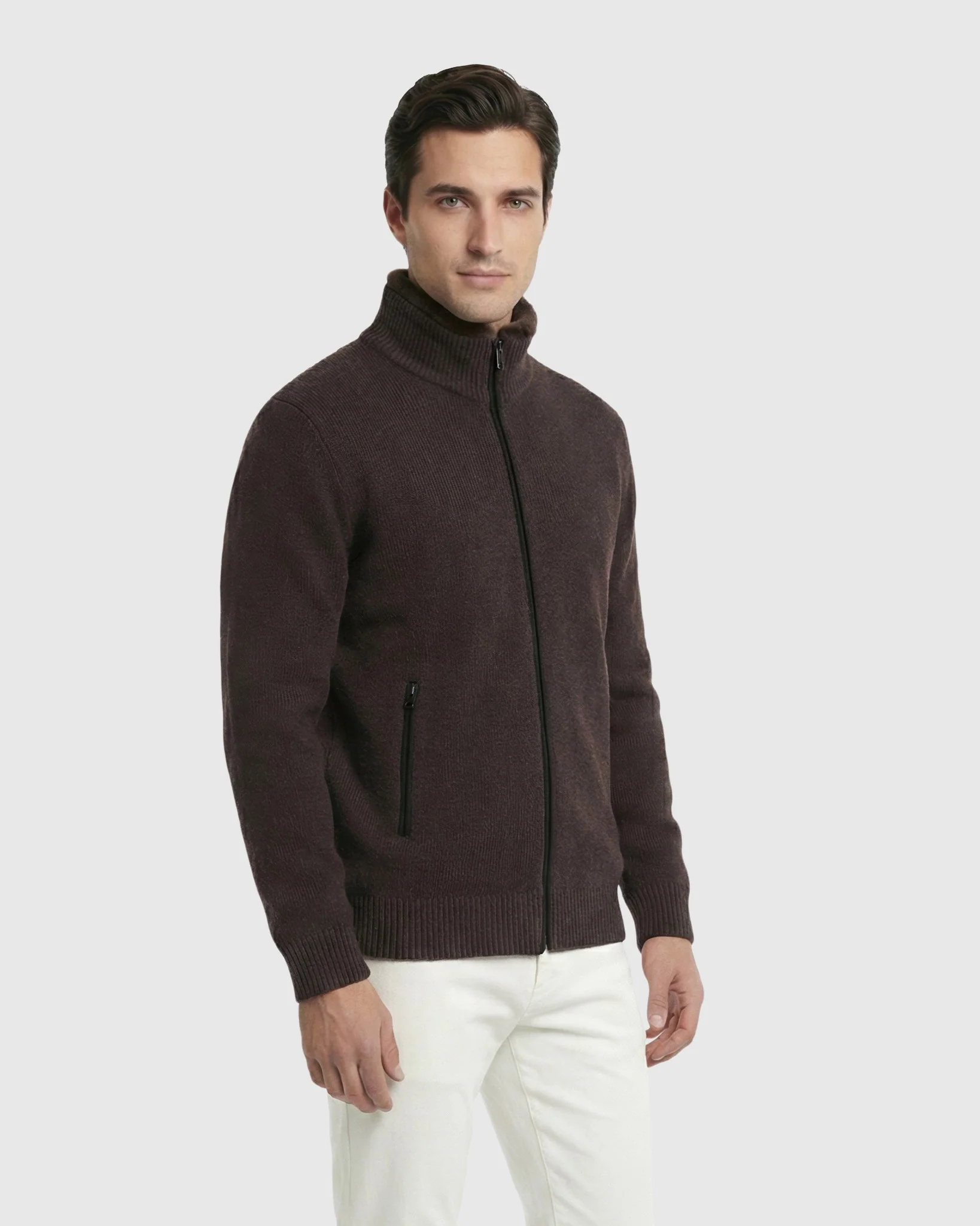 MEN`S KNIT JACKET, QUILTED DOWN-FILLED LINED, DETACHABLE SELECT SHEARLING LAMB COLLAR - Image 3