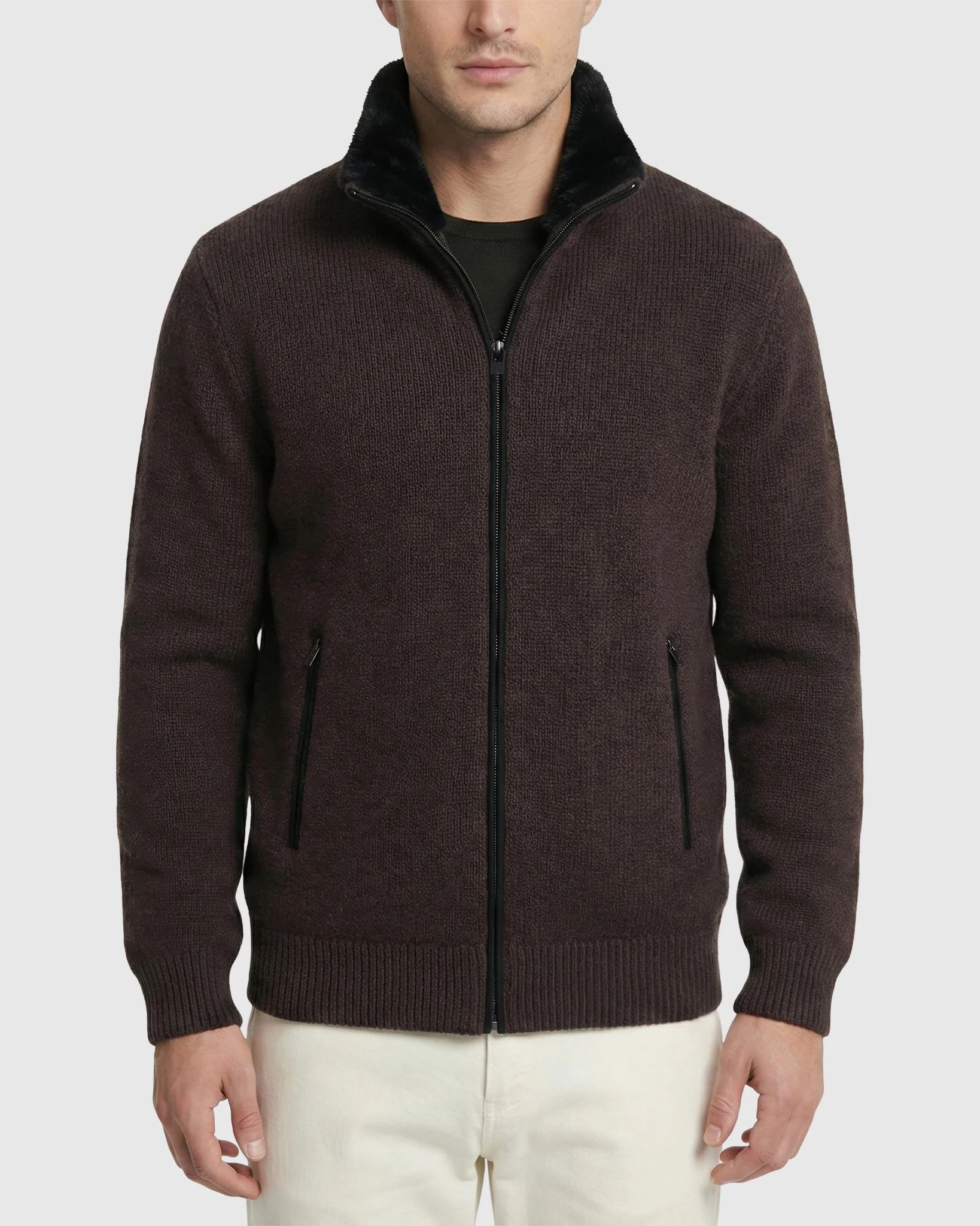 MEN`S KNIT JACKET, QUILTED DOWN-FILLED LINED, DETACHABLE SELECT SHEARLING LAMB COLLAR - Image 5