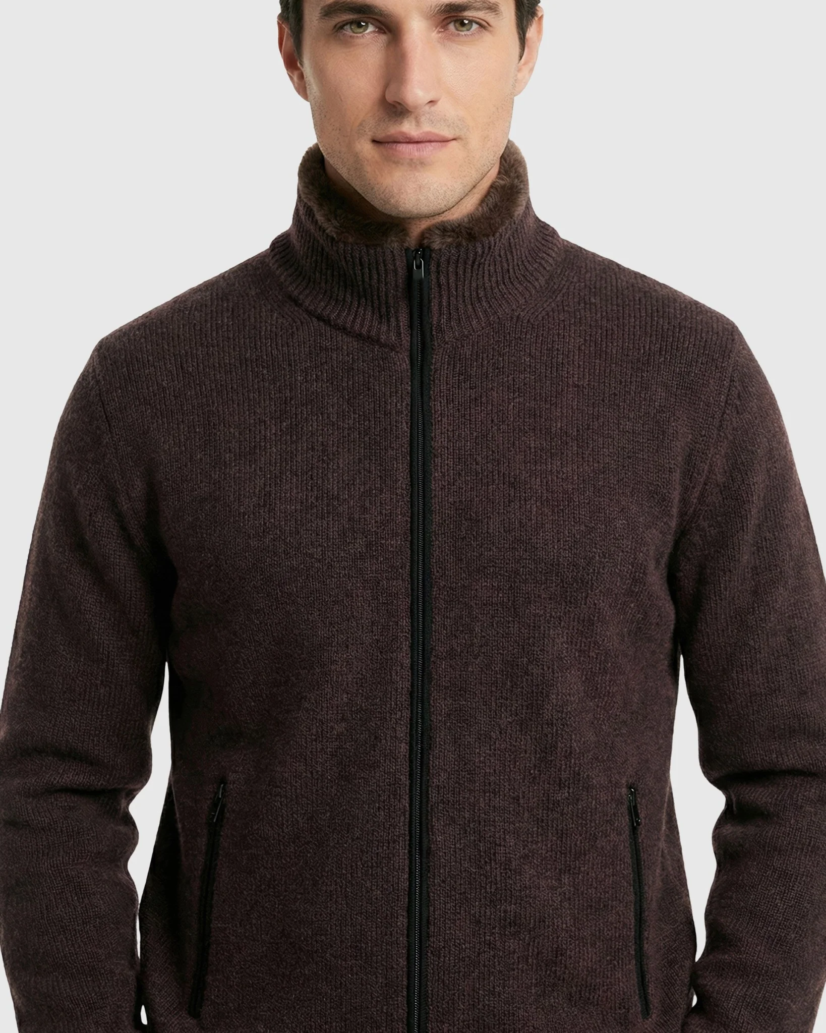 MEN`S KNIT JACKET, QUILTED DOWN-FILLED LINED, DETACHABLE SELECT SHEARLING LAMB COLLAR - Image 6