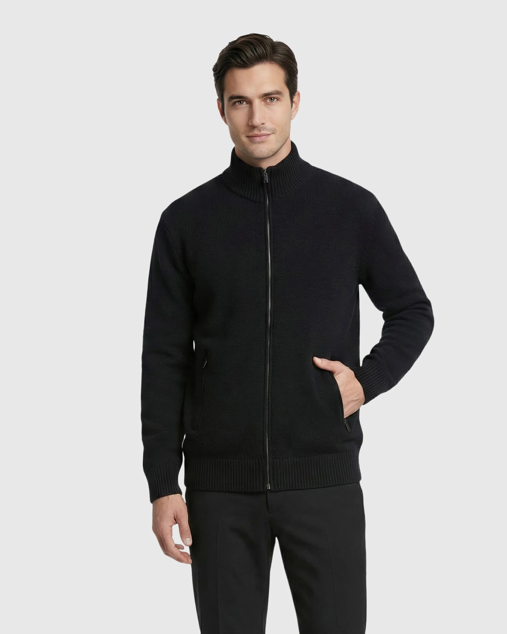 MEN`S KNIT JACKET, QUILTED DOWN-FILLED LINED, DETACHABLE SELECT SHEARLING LAMB COLLAR - Image 8