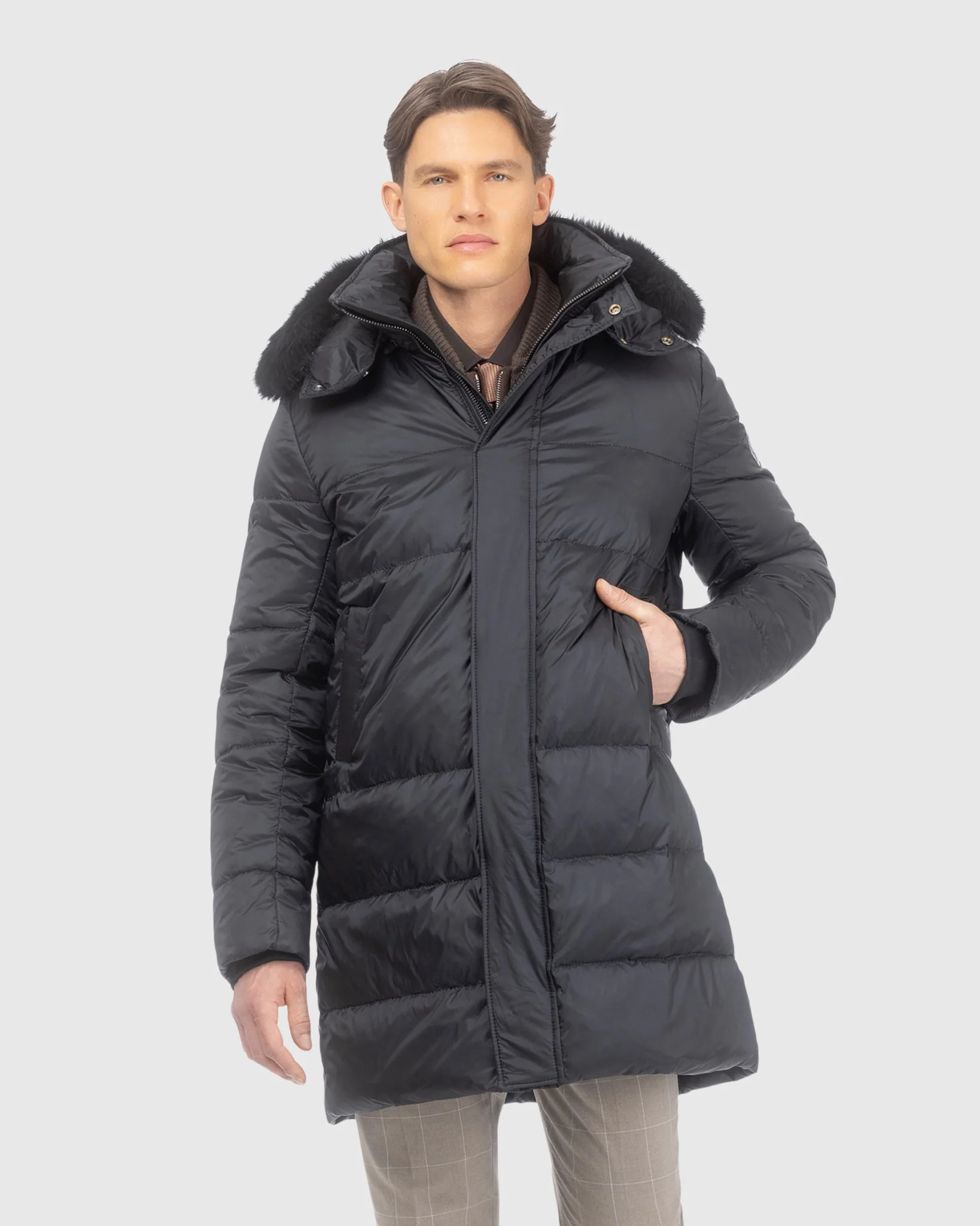 MENS APRES-SKI JACKET WITH DETACHABLE TOSCANA LAMB HOOD TRIM