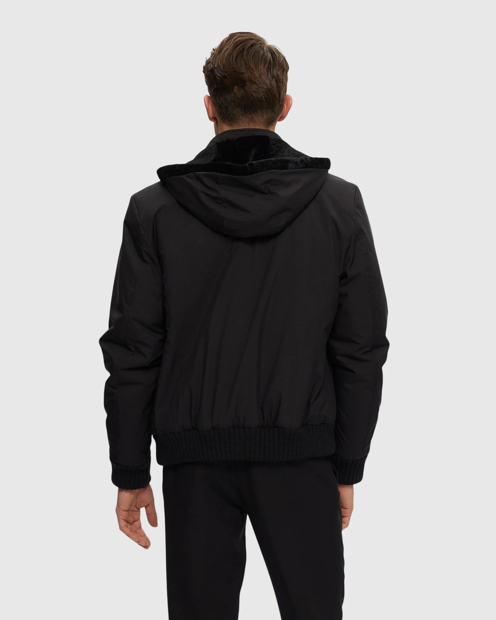MENS FABRIC JACKET WITH LAMB LINING AND DETACHABLE HOOD - Image 4