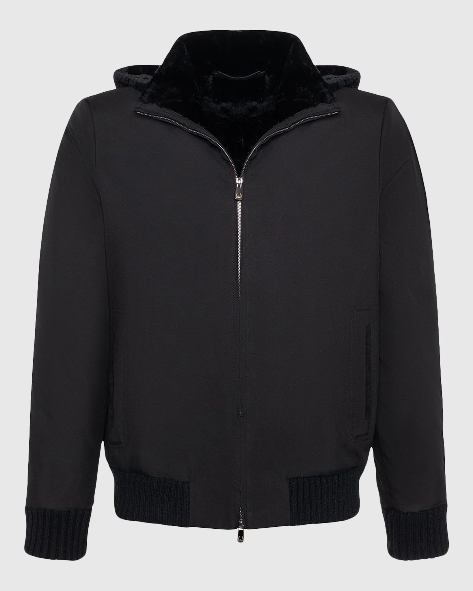 MENS FABRIC JACKET WITH LAMB LINING AND DETACHABLE HOOD - Image 5