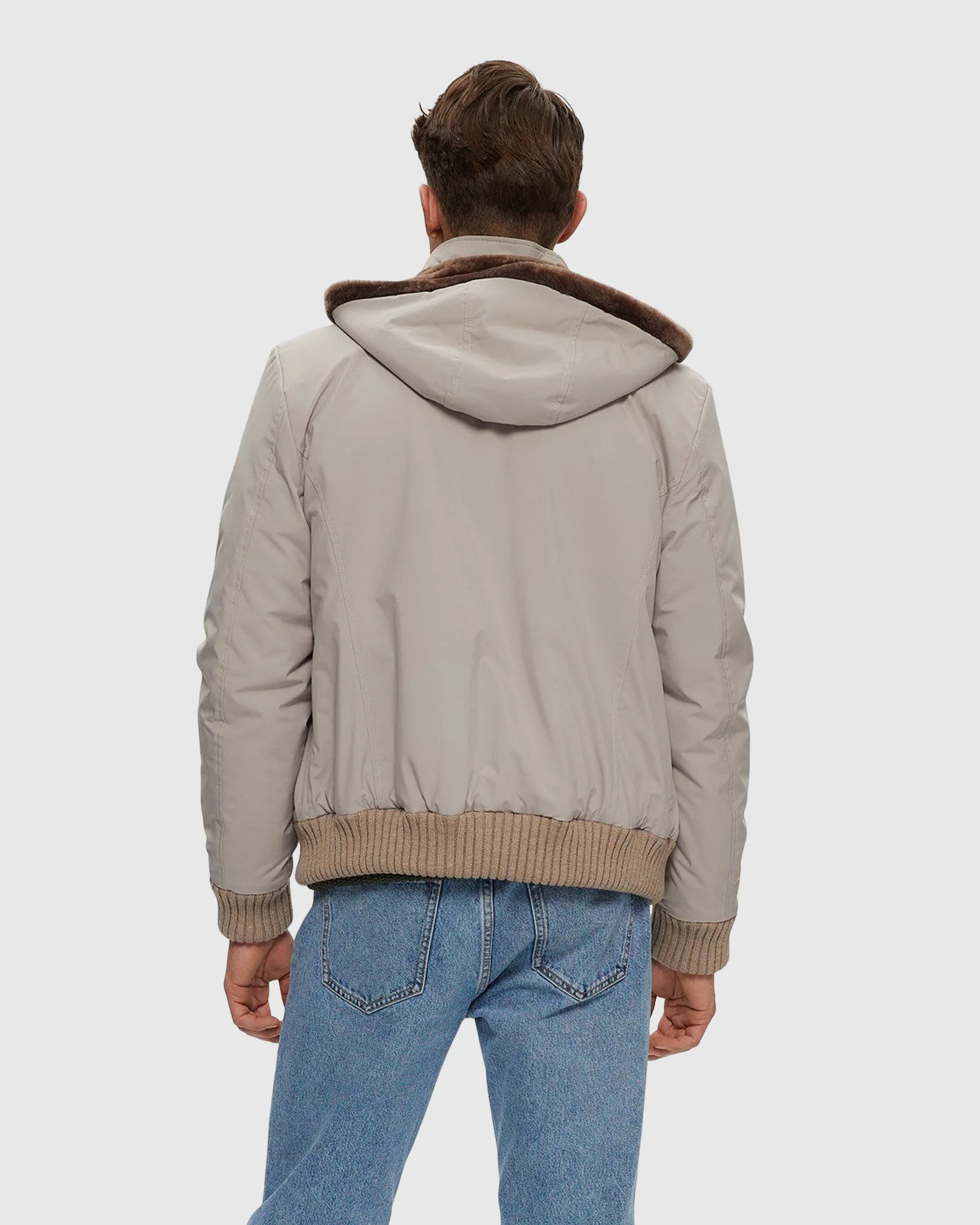 MENS FABRIC JACKET WITH LAMB LINING AND DETACHABLE HOOD - Image 7