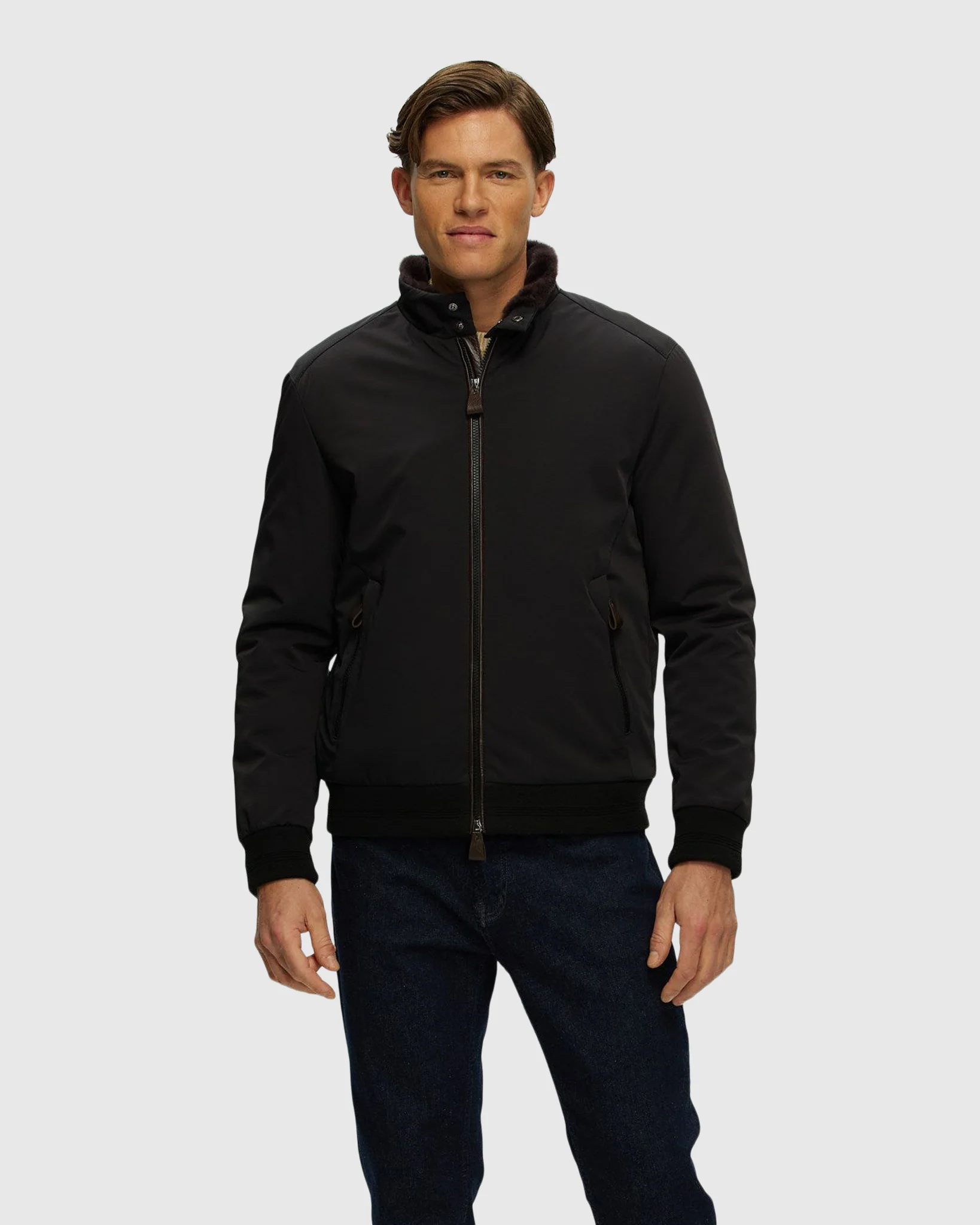 MENS FABRIC JACKET WITH SHEARLING LAMB - Image 2