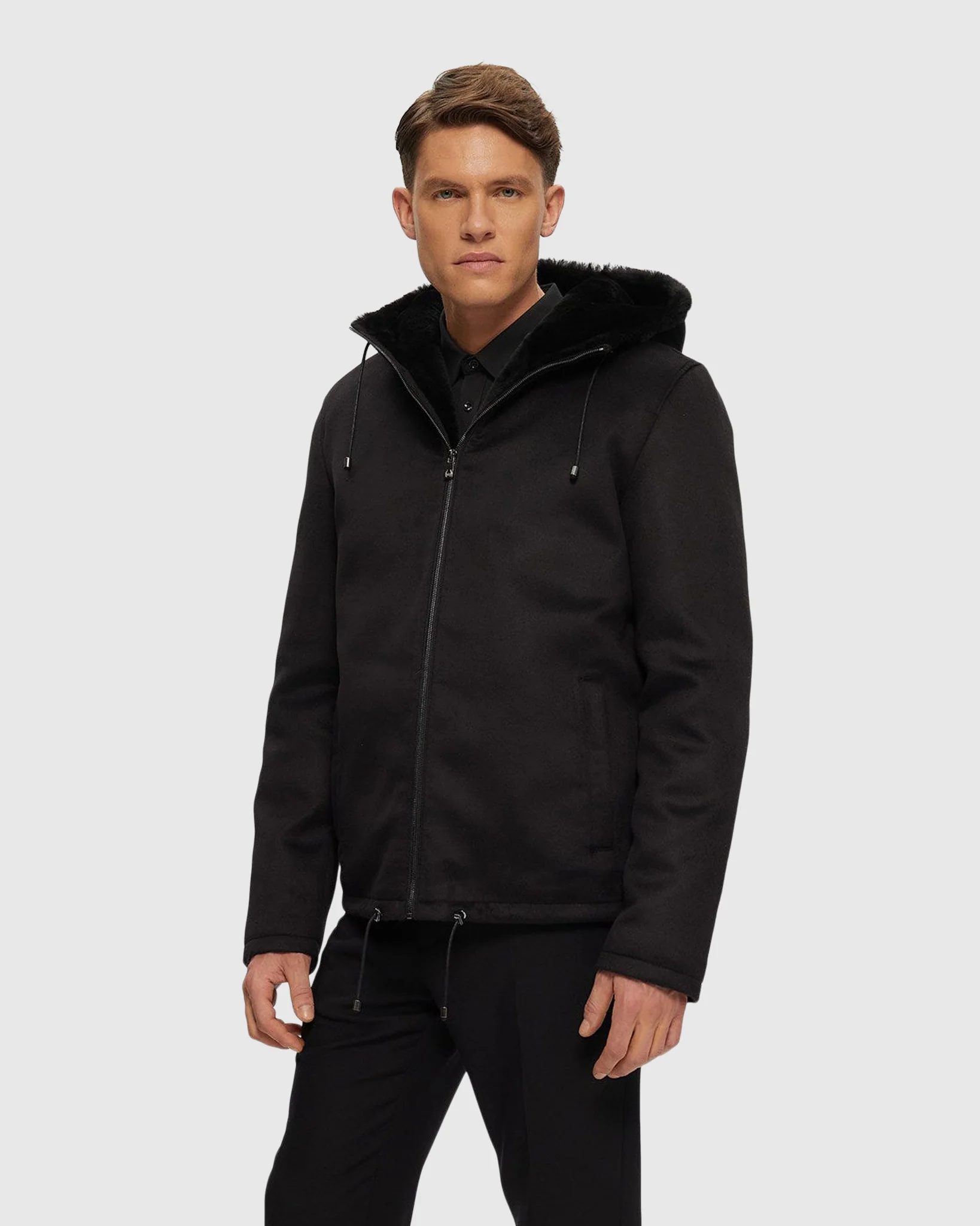 MENS FABRIC PARKA WITH SHEARLING LAMB LINING - Image 2