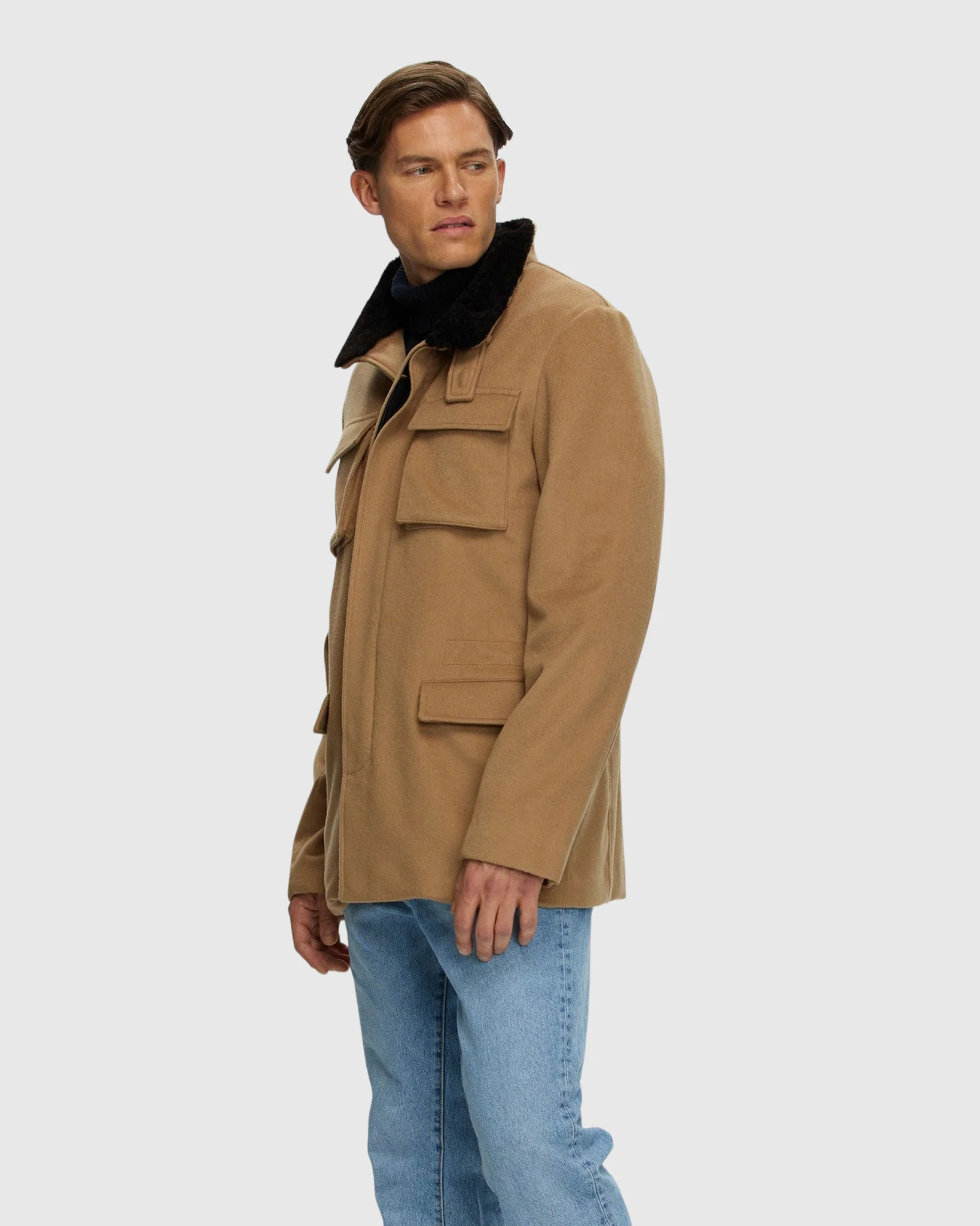 MENS LORO PIANA CASHMERE JACKET WITH DETACHABLE SELECT SHEARLING LAMB COLLAR - Image 3