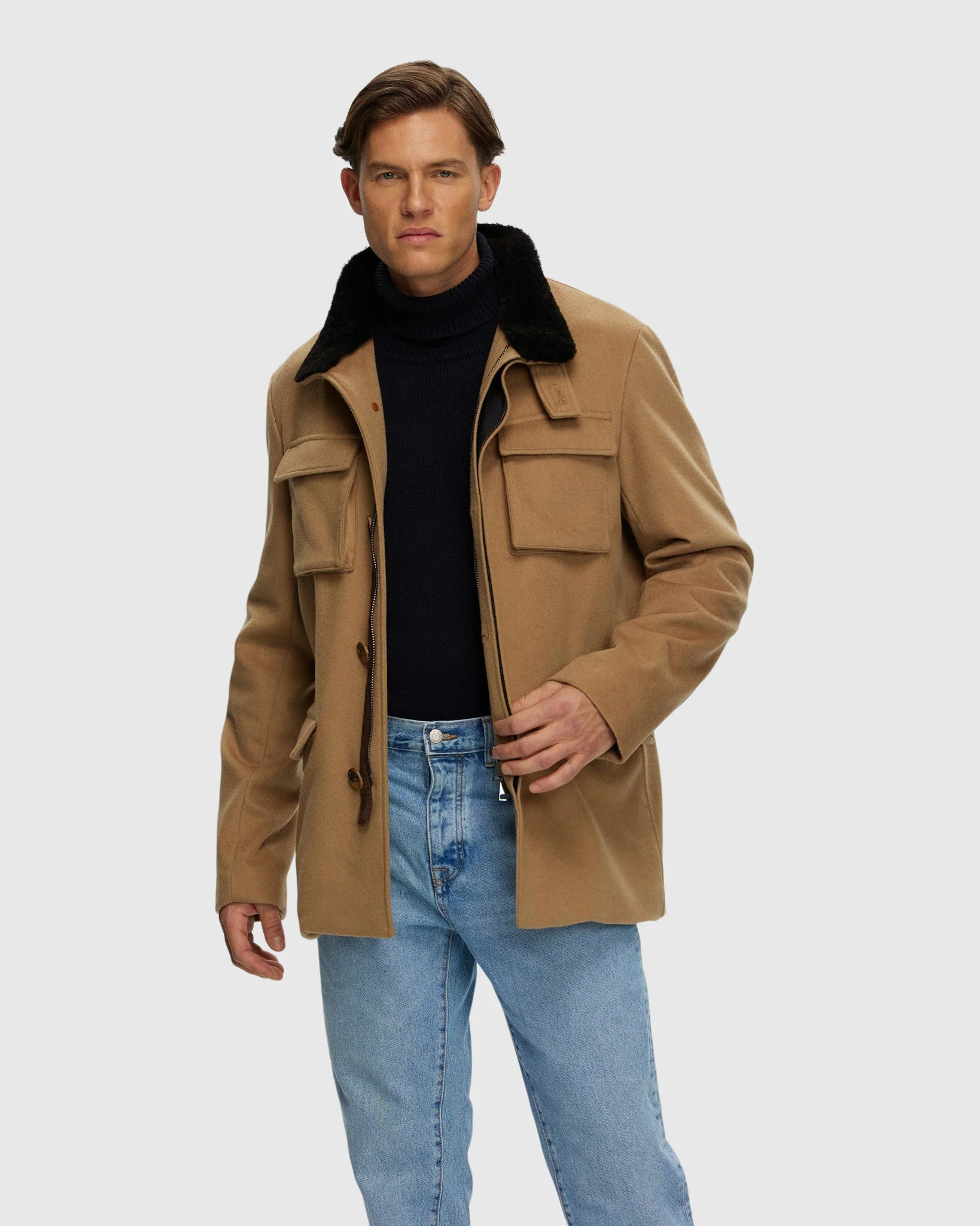 MENS LORO PIANA CASHMERE JACKET WITH DETACHABLE SELECT SHEARLING LAMB COLLAR - Image 5