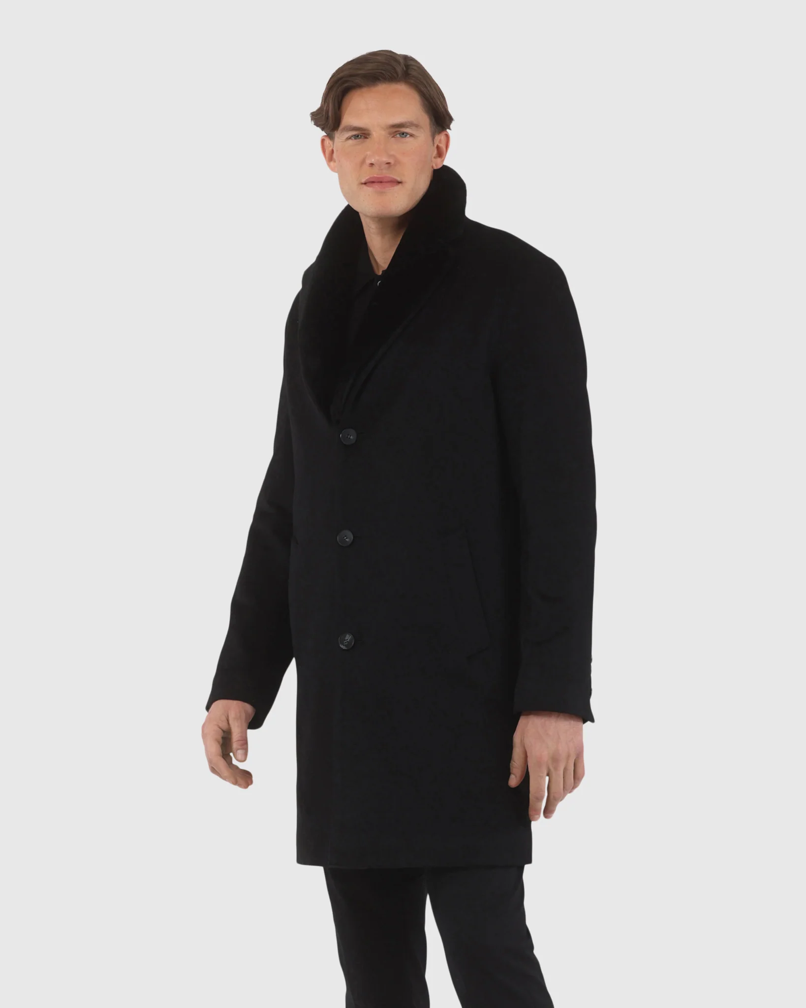 MENS LORO PIANA CASHMERE SHORT COAT WITH DETACHABLE SELECT SHEARLING LAMB COLLAR - Image 3