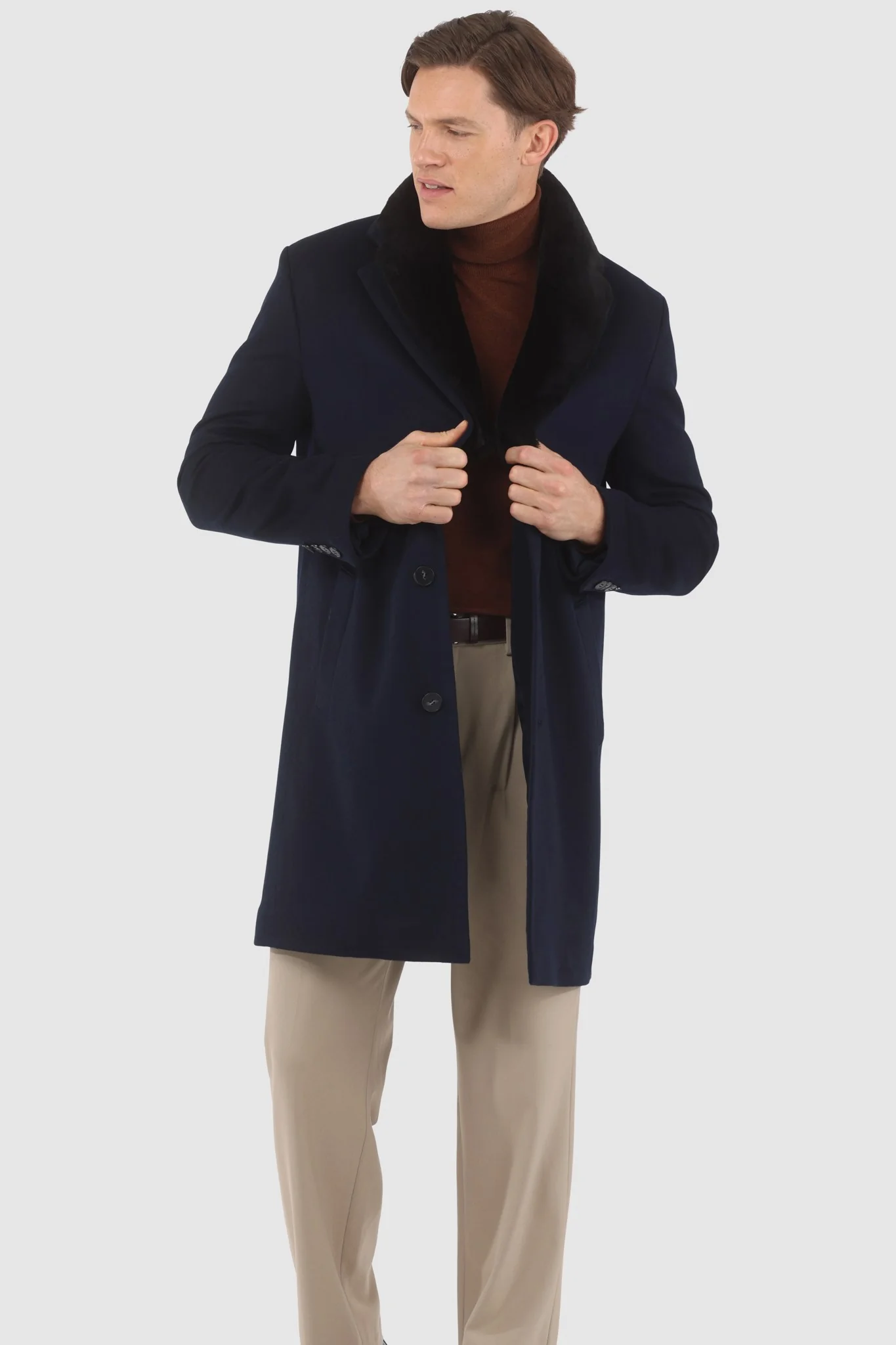 MENS LORO PIANA CASHMERE SHORT COAT WITH DETACHABLE SELECT SHEARLING LAMB COLLAR - Image 5