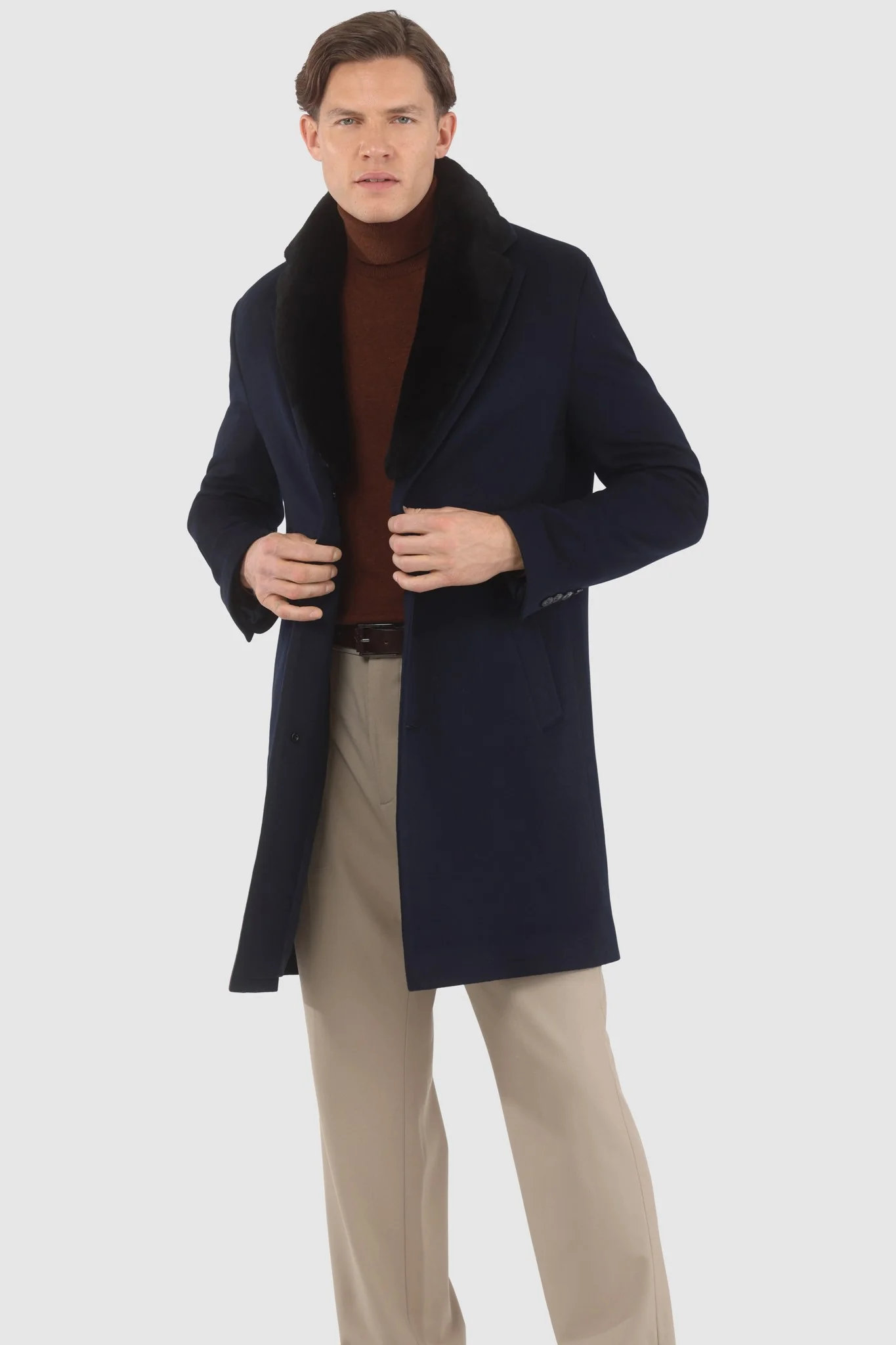 MENS LORO PIANA CASHMERE SHORT COAT WITH DETACHABLE SELECT SHEARLING LAMB COLLAR - Image 6