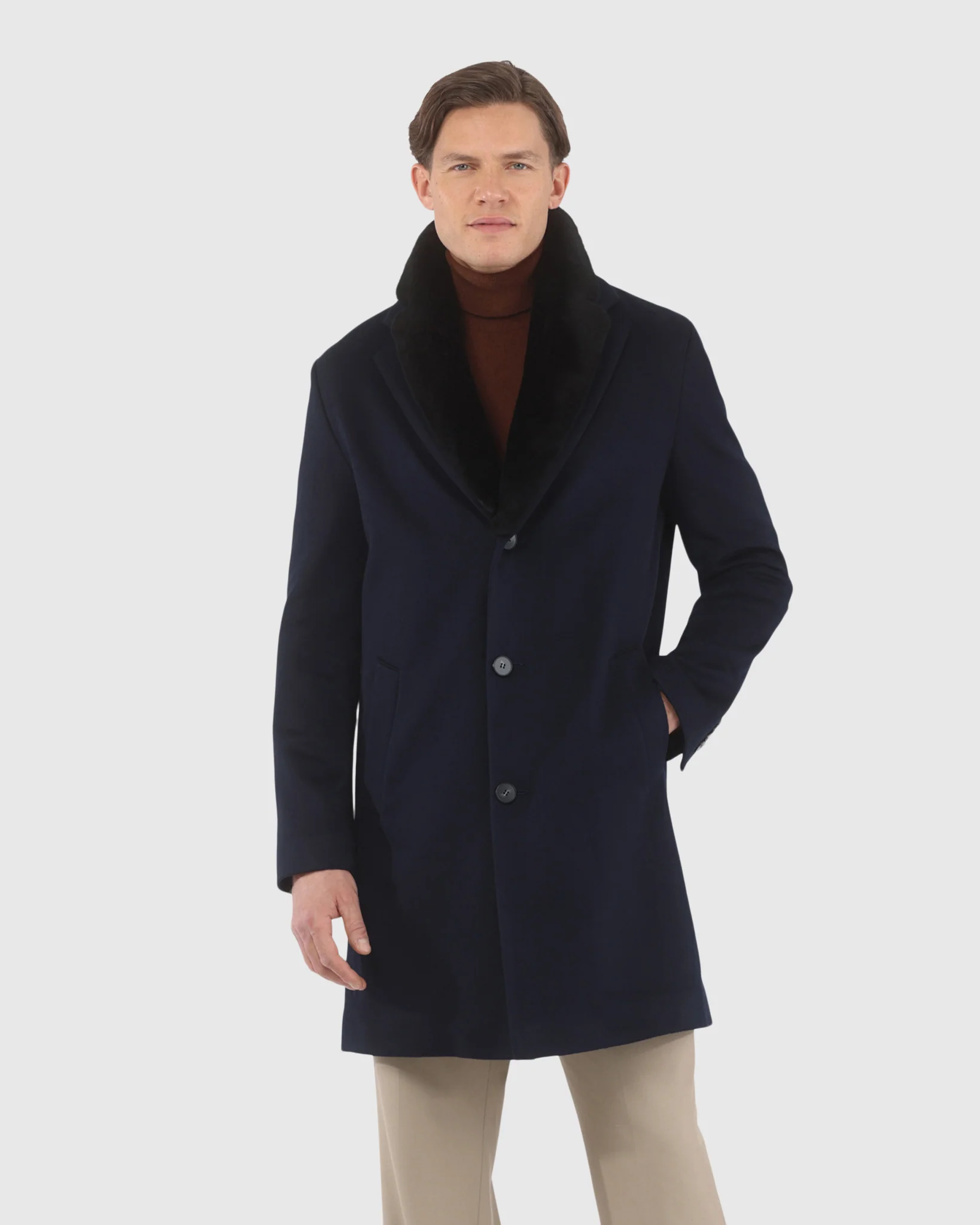 MENS LORO PIANA CASHMERE SHORT COAT WITH DETACHABLE SELECT SHEARLING LAMB COLLAR - Image 7