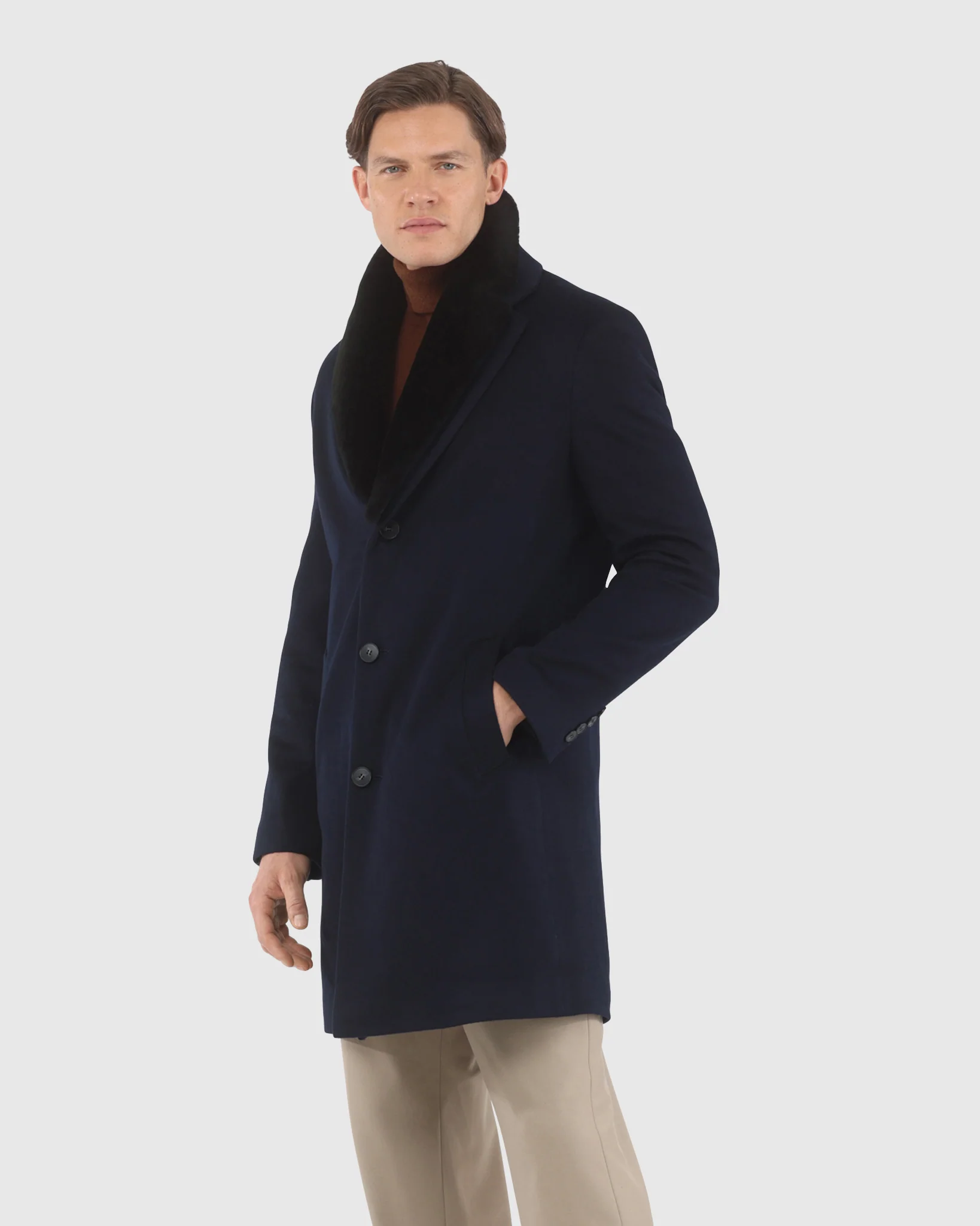 MENS LORO PIANA CASHMERE SHORT COAT WITH DETACHABLE SELECT SHEARLING LAMB COLLAR - Image 8
