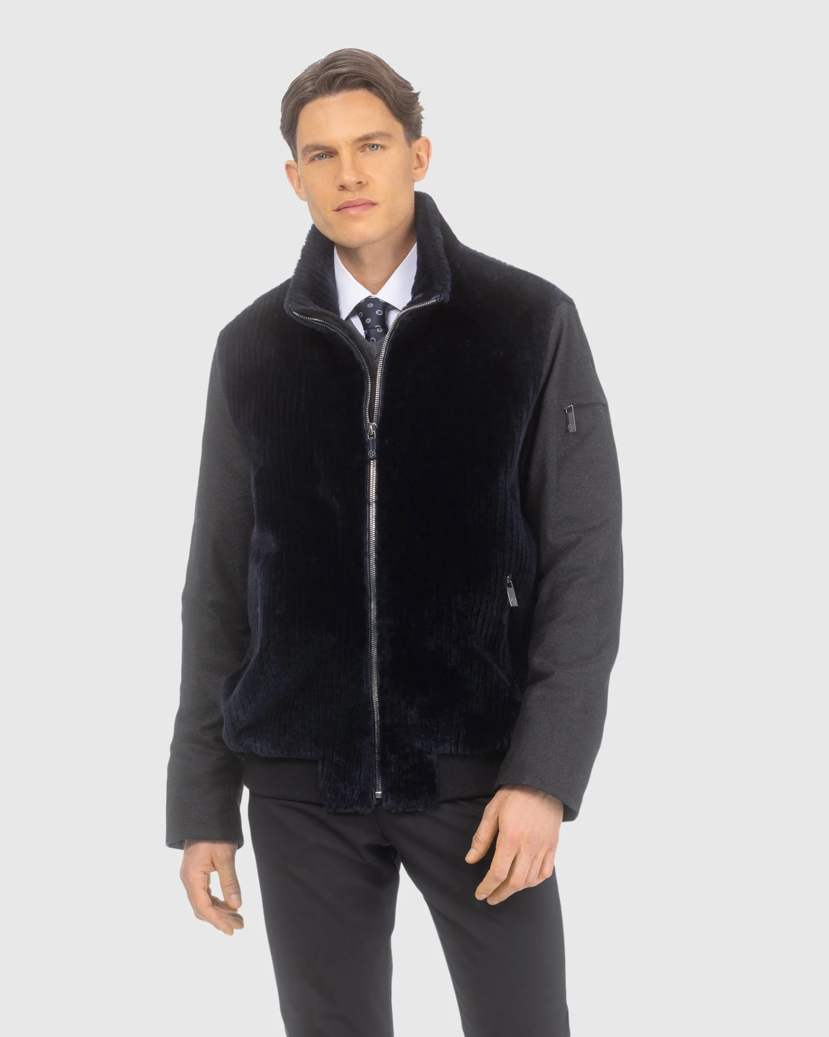 Men's Jacket Crafted From Loro Piana Cashmere And Wool With Grooved Shearling Lamb Front