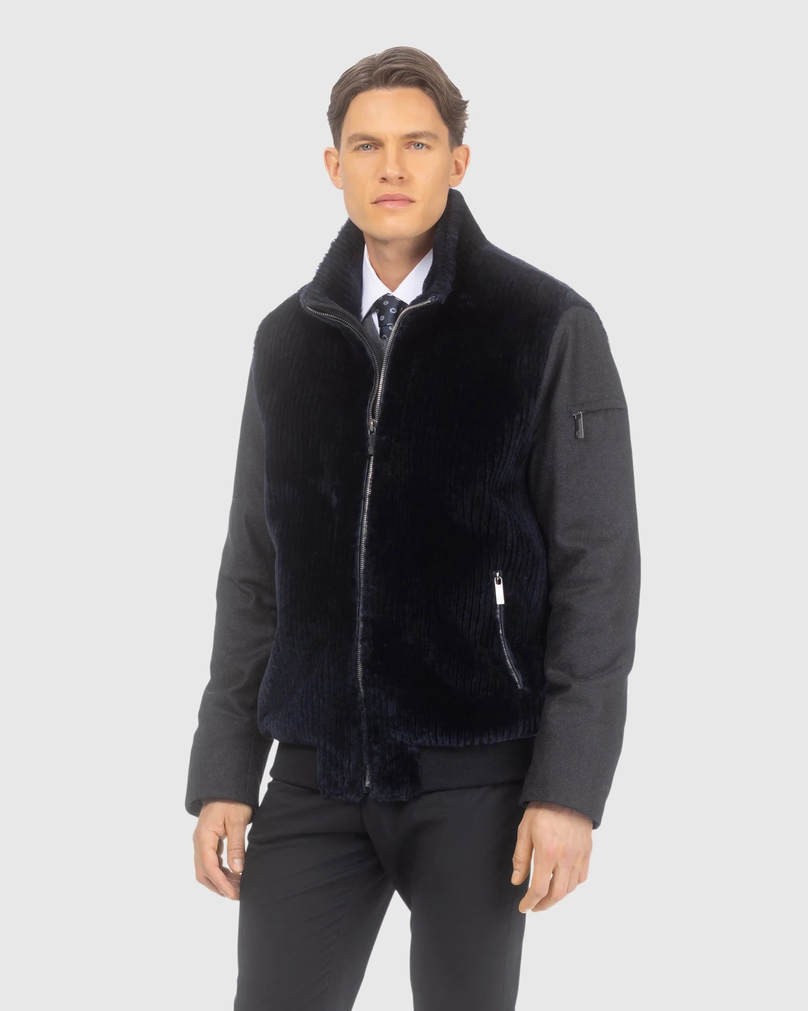 Men's Jacket Crafted From Loro Piana Cashmere And Wool With Grooved Shearling Lamb Front - Image 3