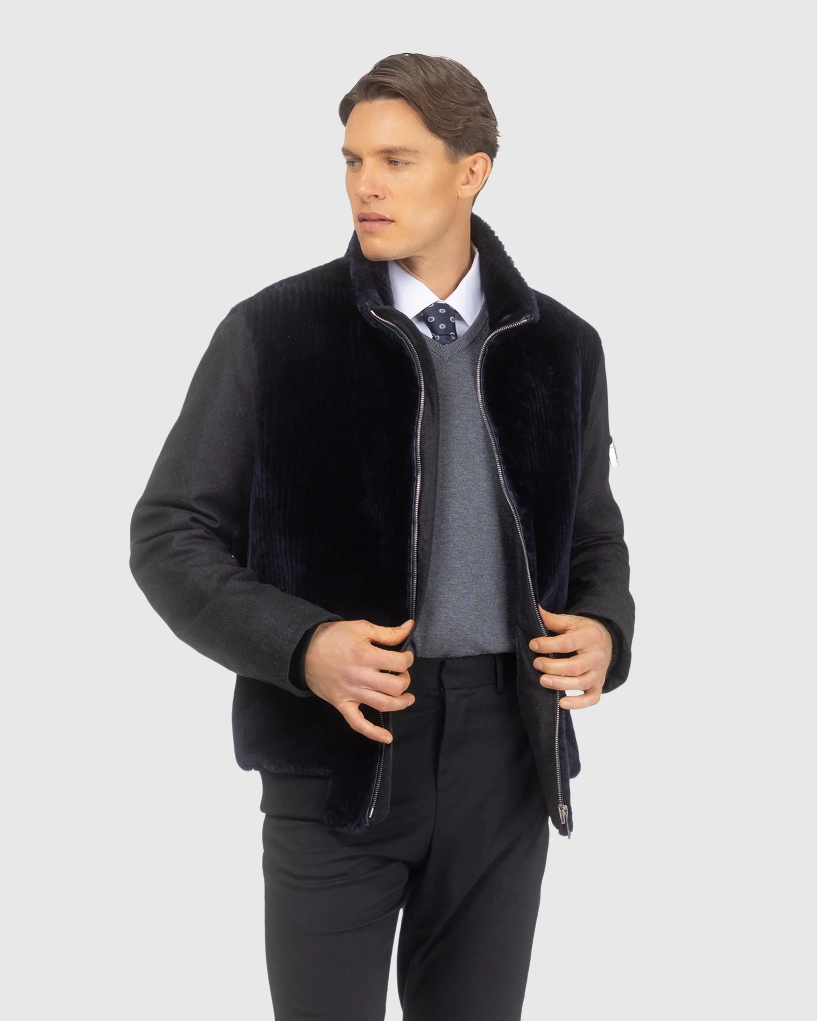 Men's Jacket Crafted From Loro Piana Cashmere And Wool With Grooved Shearling Lamb Front - Image 6