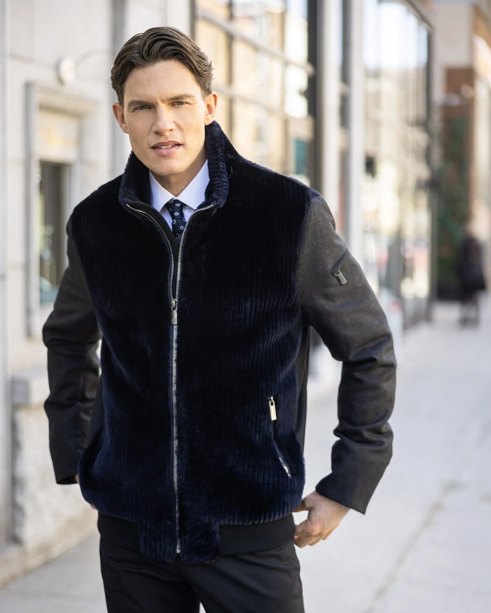 Men's Jacket Crafted From Loro Piana Cashmere And Wool With Grooved Shearling Lamb Front - Image 8
