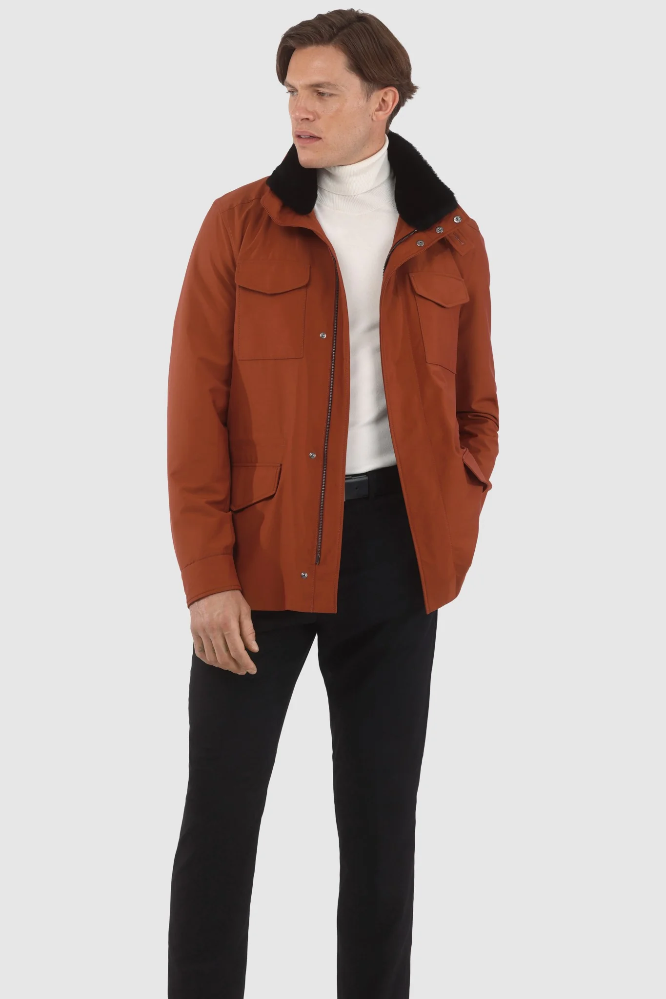 MENS LORO PIANA STORM SYSTEM LINED JACKET W/ DET. SHEARLING LAMB COLLAR, CONCEALED HOOD - Image 3