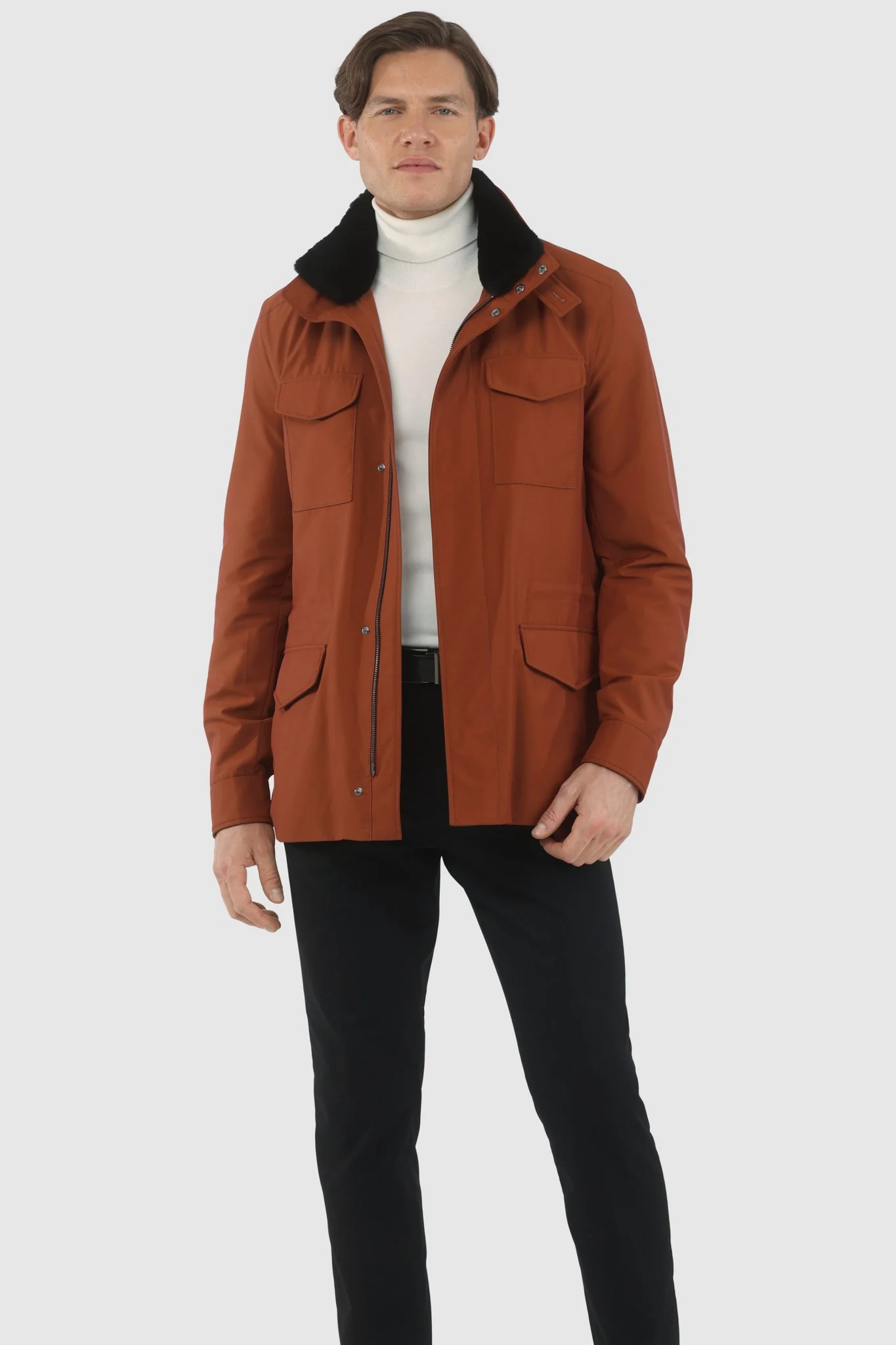 MENS LORO PIANA STORM SYSTEM LINED JACKET W/ DET. SHEARLING LAMB COLLAR, CONCEALED HOOD - Image 4