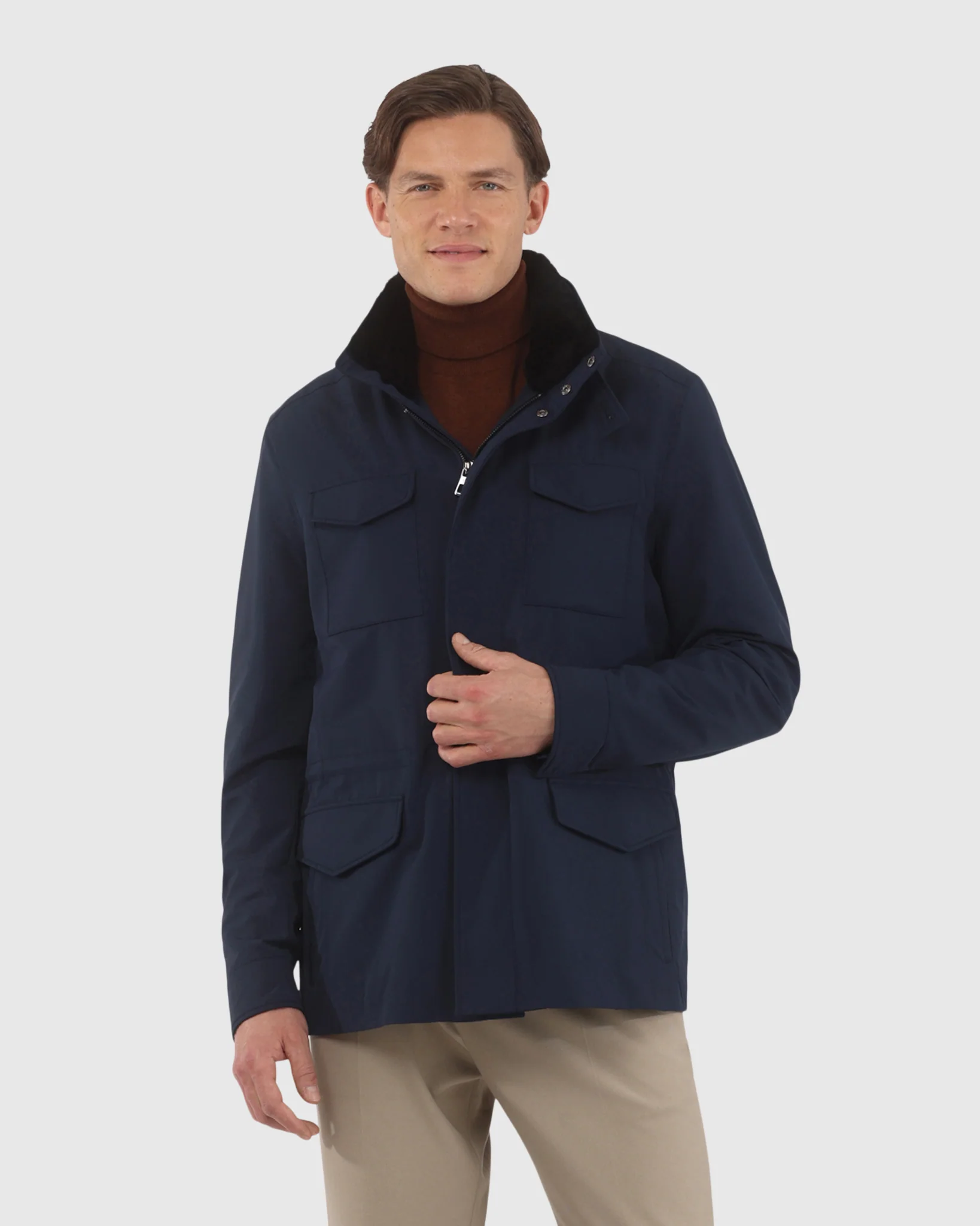 MENS LORO PIANA STORM SYSTEM LINED JACKET W/ DET. SHEARLING LAMB COLLAR, CONCEALED HOOD - Image 7