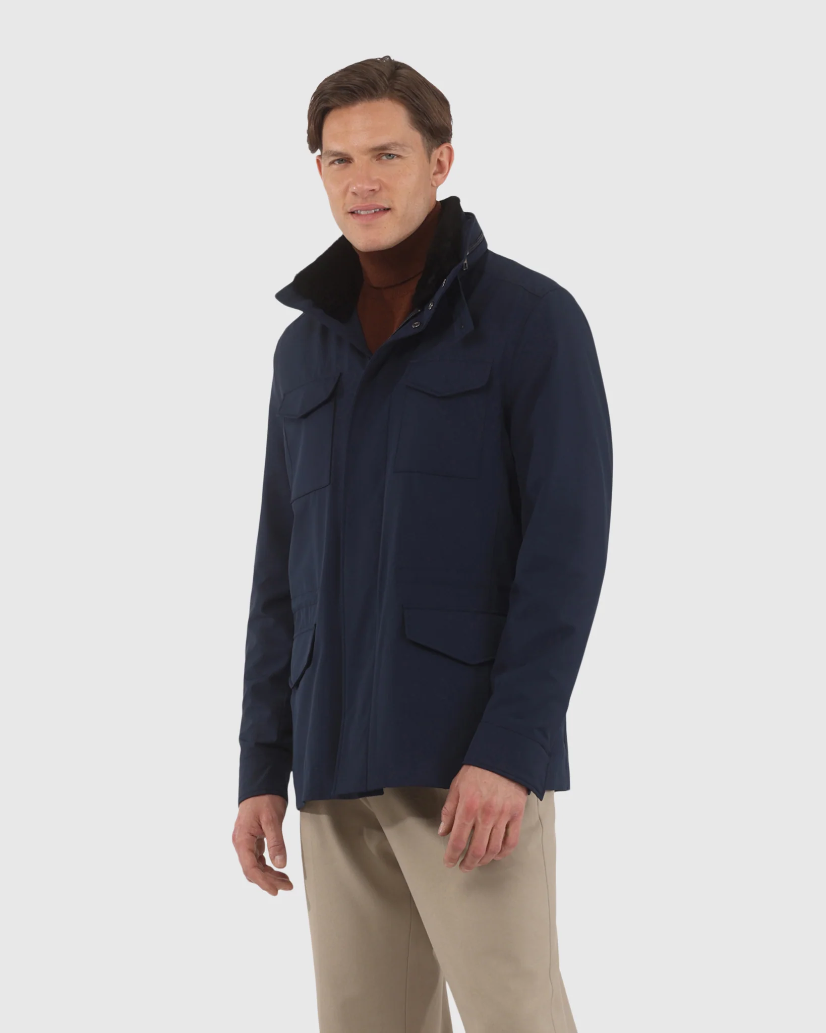 MENS LORO PIANA STORM SYSTEM LINED JACKET W/ DET. SHEARLING LAMB COLLAR, CONCEALED HOOD - Image 8